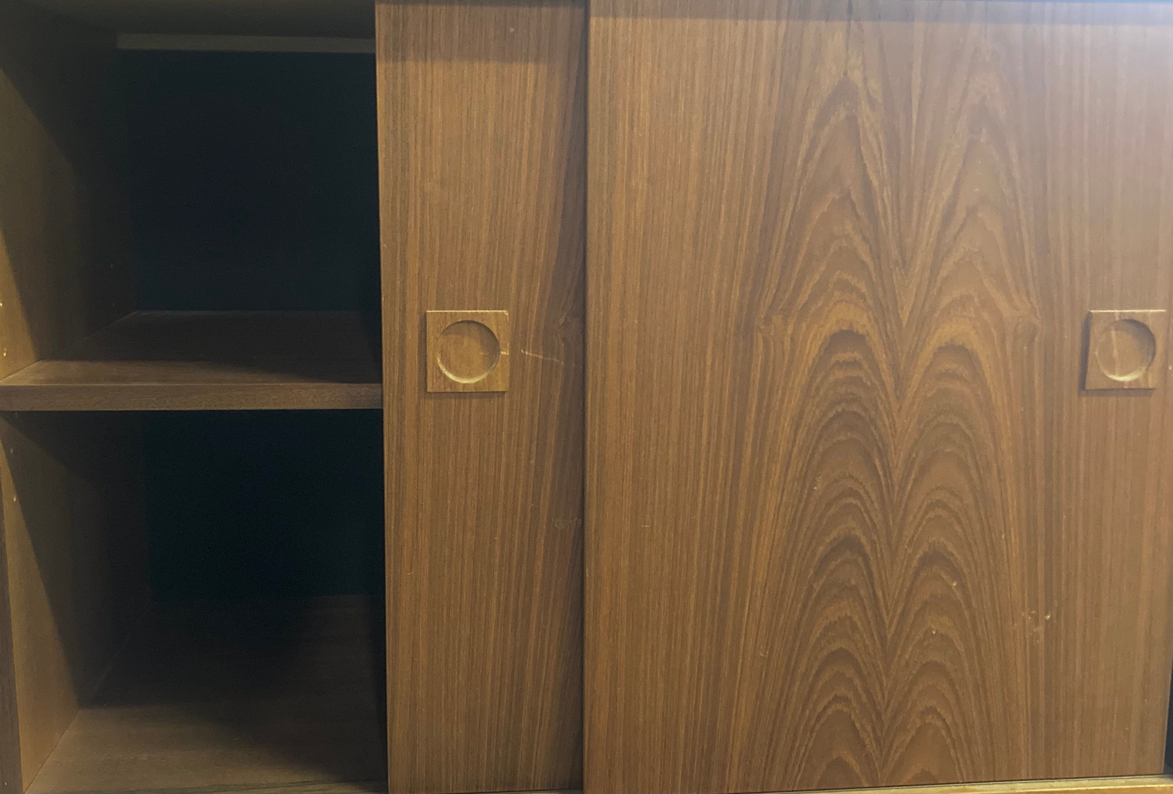 Mid-century Wooden Bookshelf w/ Sliding Cabinet Doors