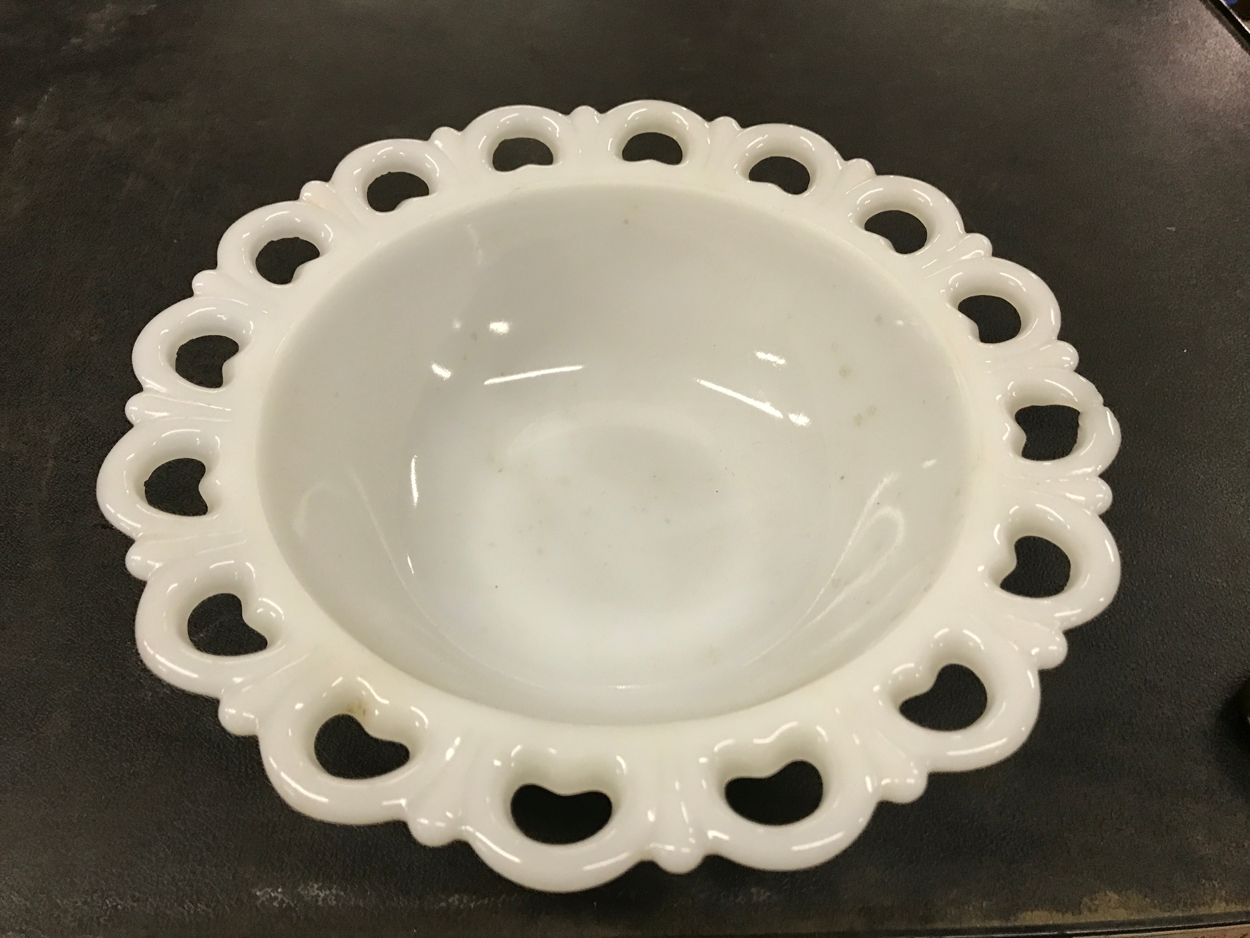 Vintage Milk Glass Serving Bowl Lace Edge
