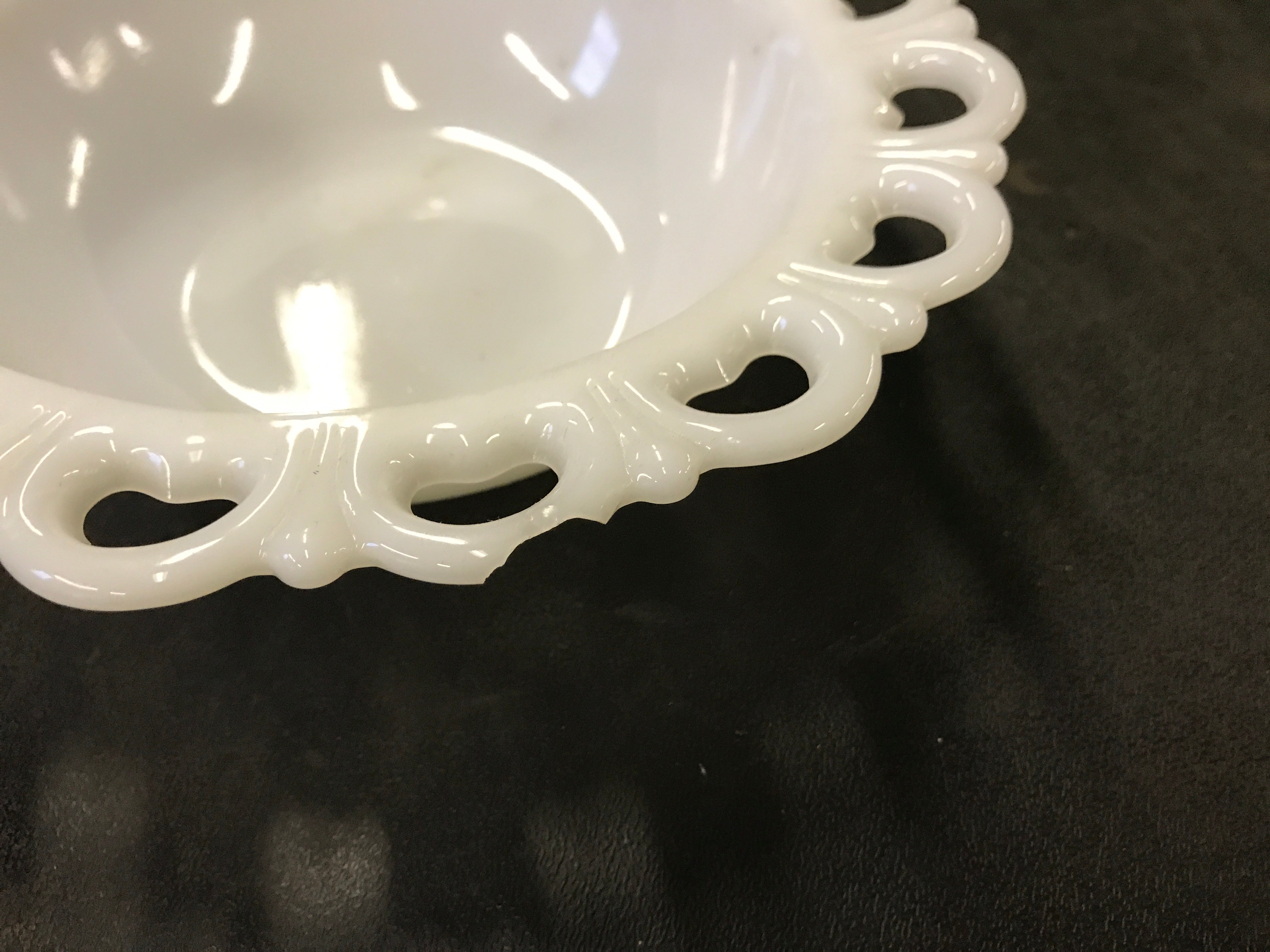 Vintage Milk Glass Serving Bowl Lace Edge