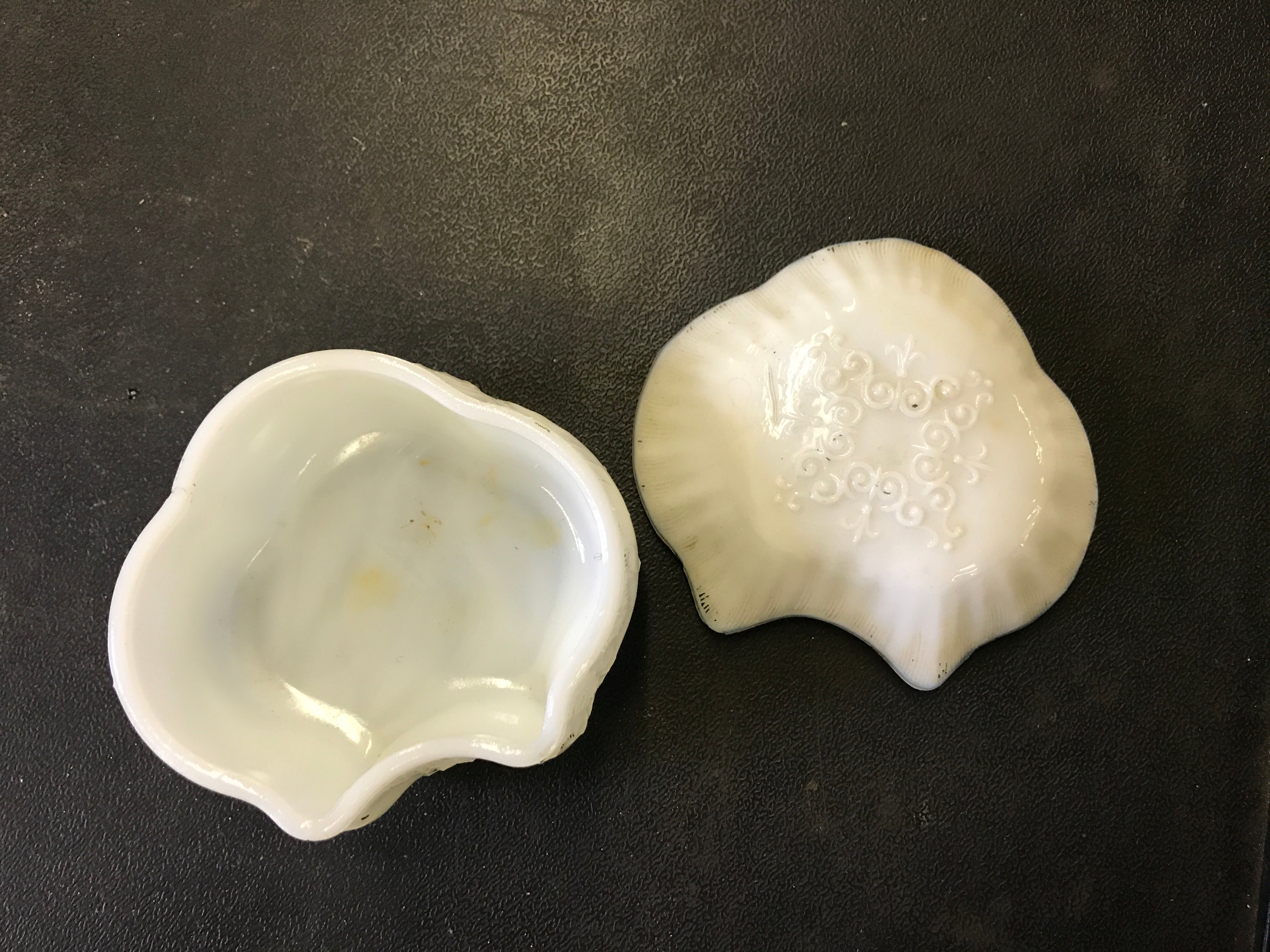 Vintage Milk Glass Lidded Trinket Dish