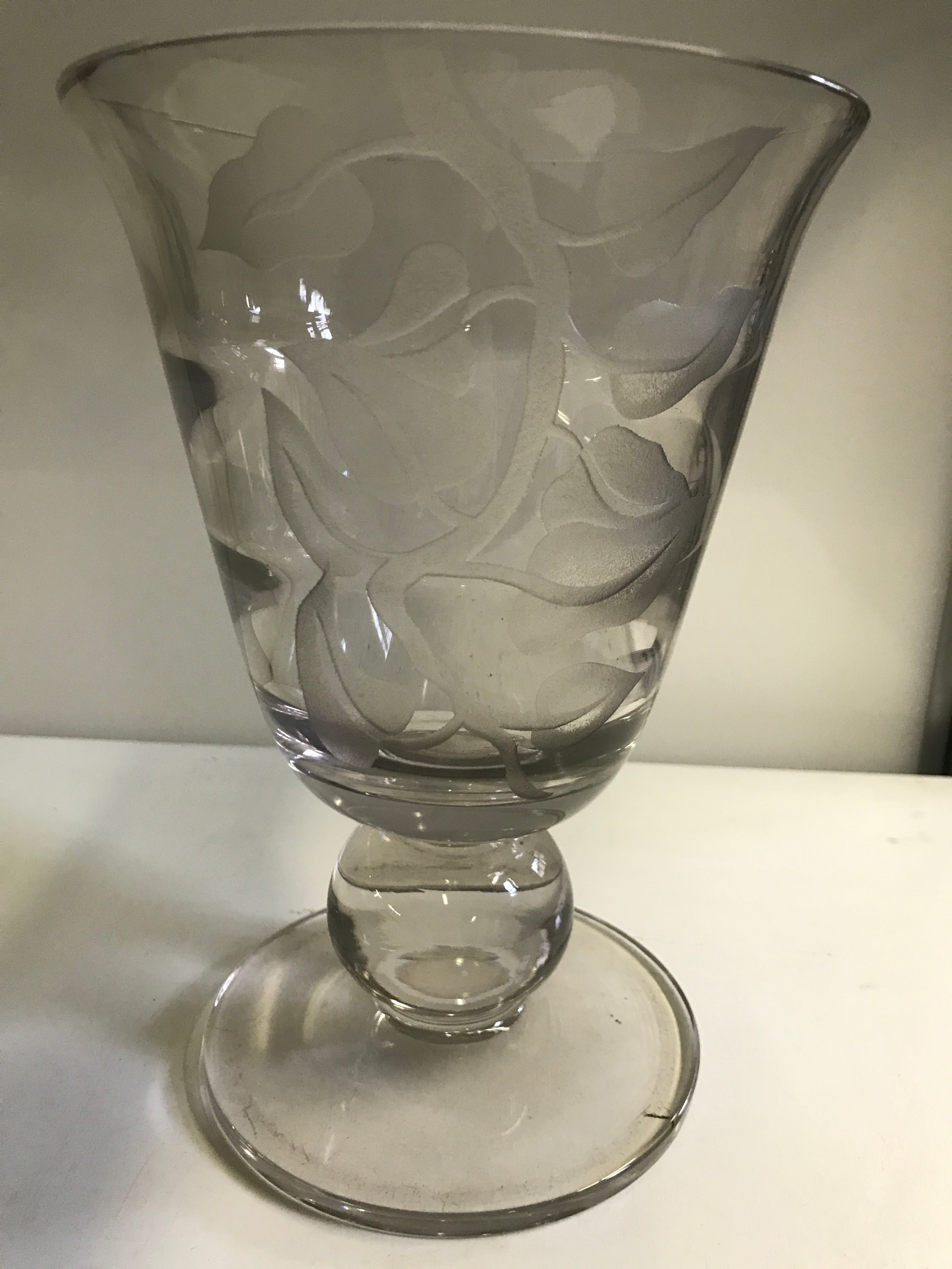 Etched Ball Stem Glass Vase