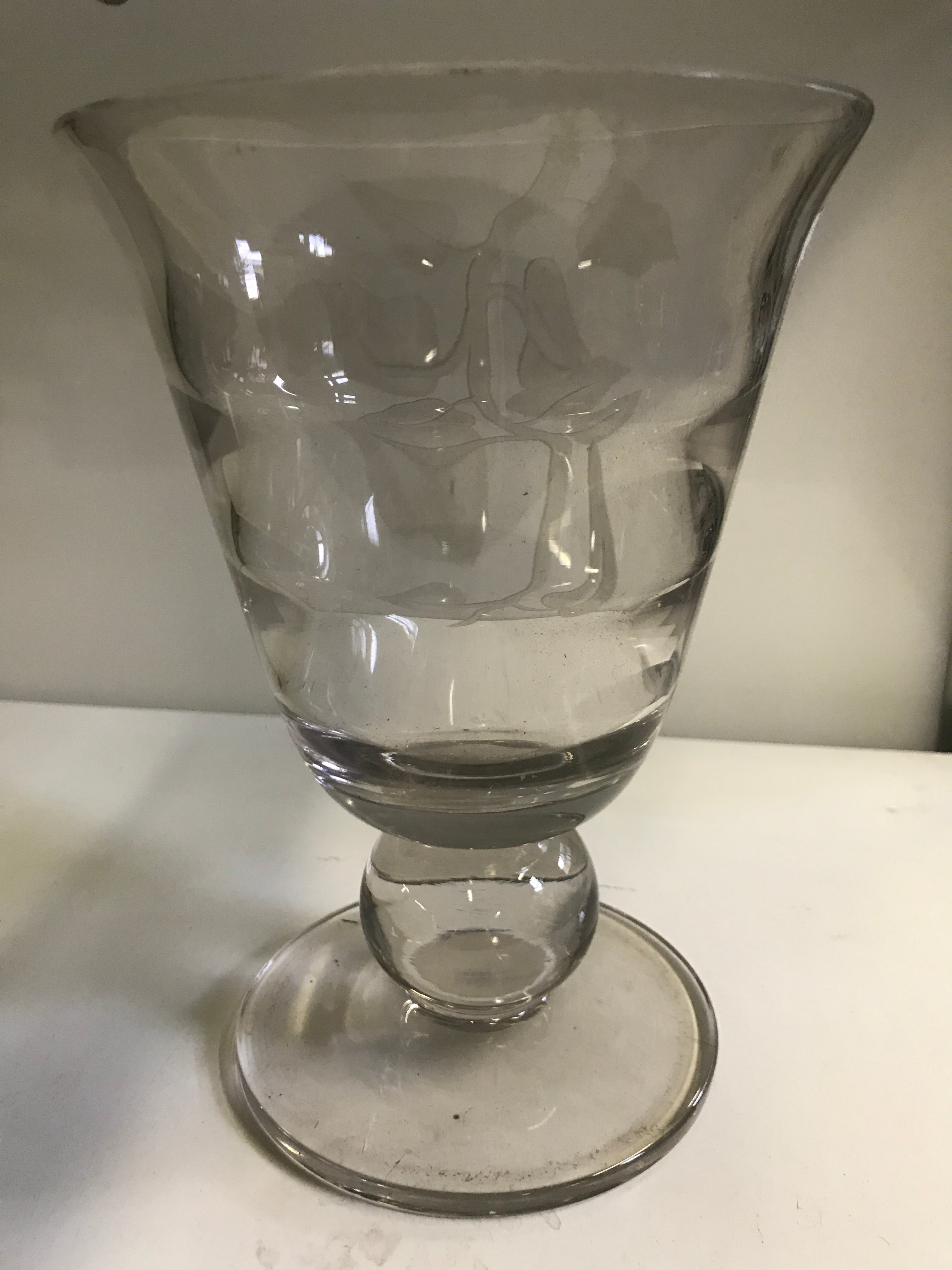 Etched Ball Stem Glass Vase