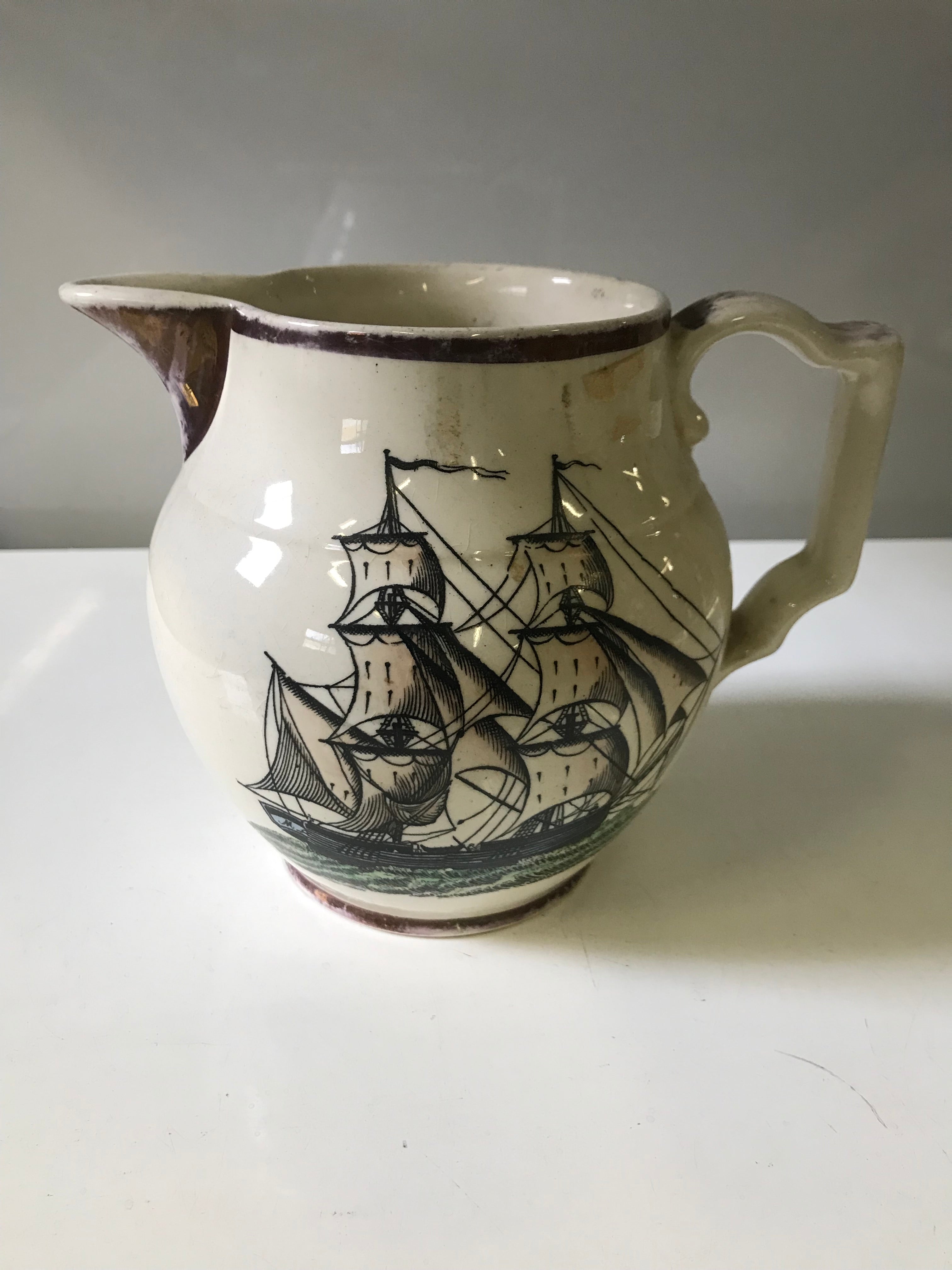 Gray's Pottery Hand-Painted Sailboat Pitcher