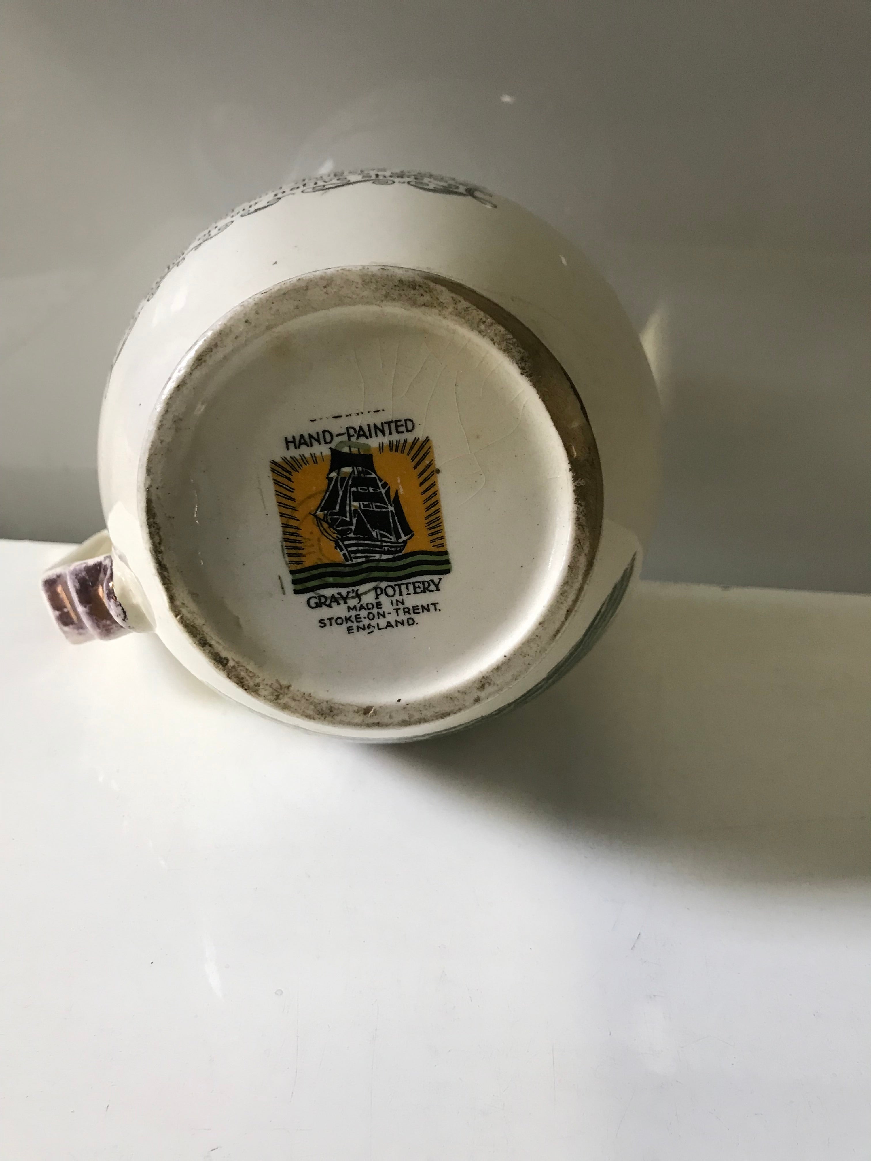 Gray's Pottery Hand-Painted Sailboat Pitcher