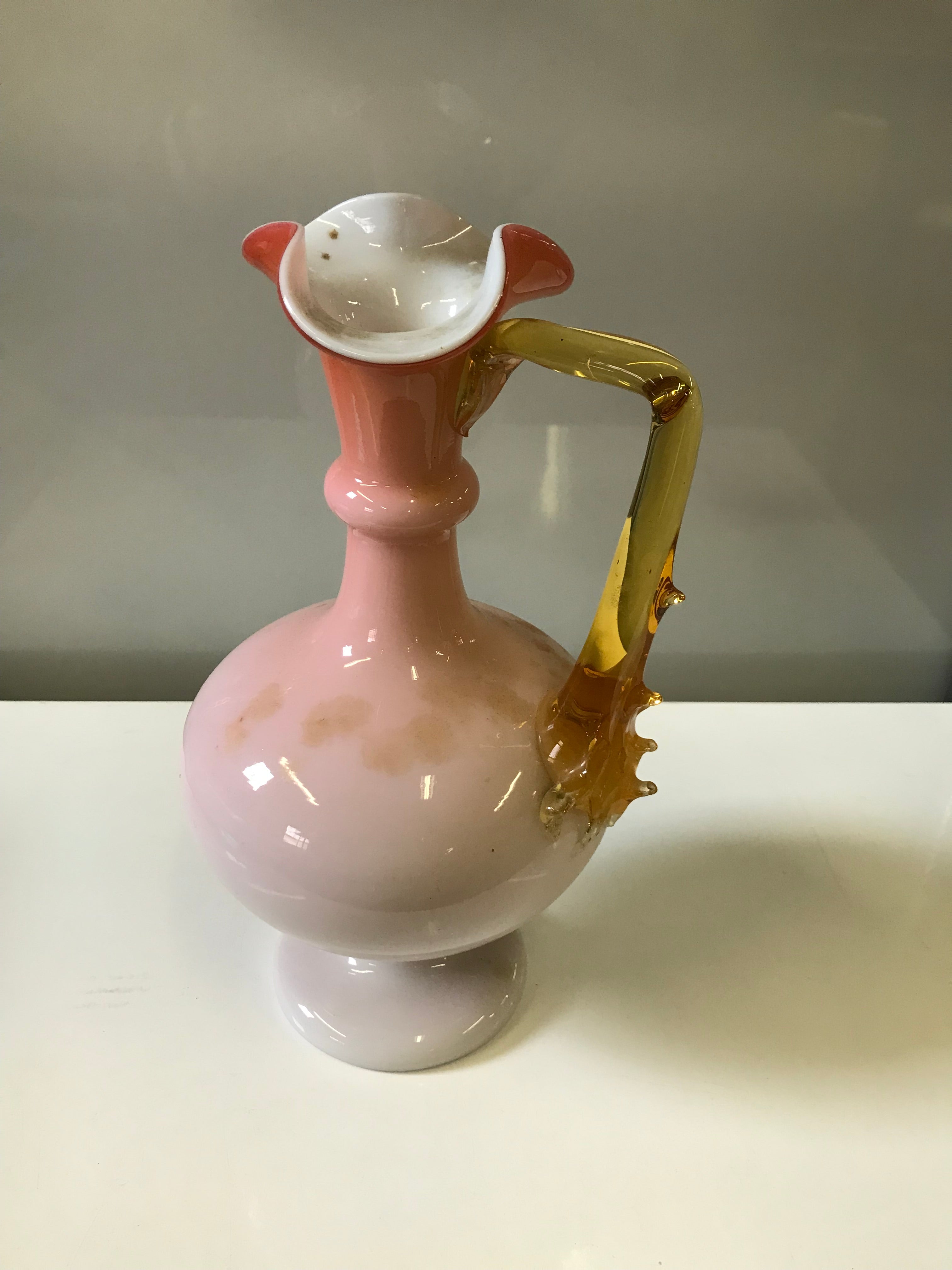 Vintage Handblown Pink and Gold Pitcher