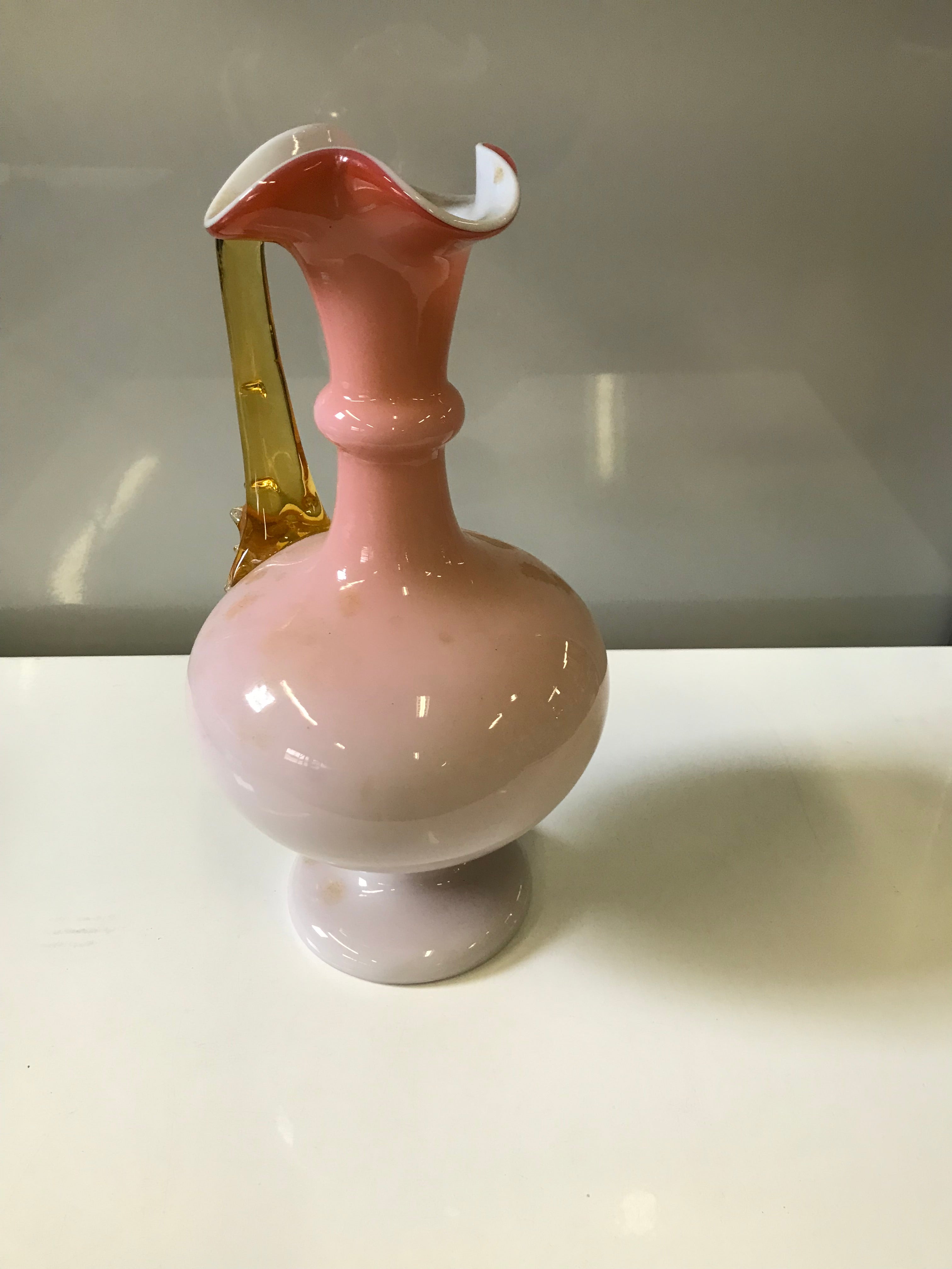 Vintage Handblown Pink and Gold Pitcher