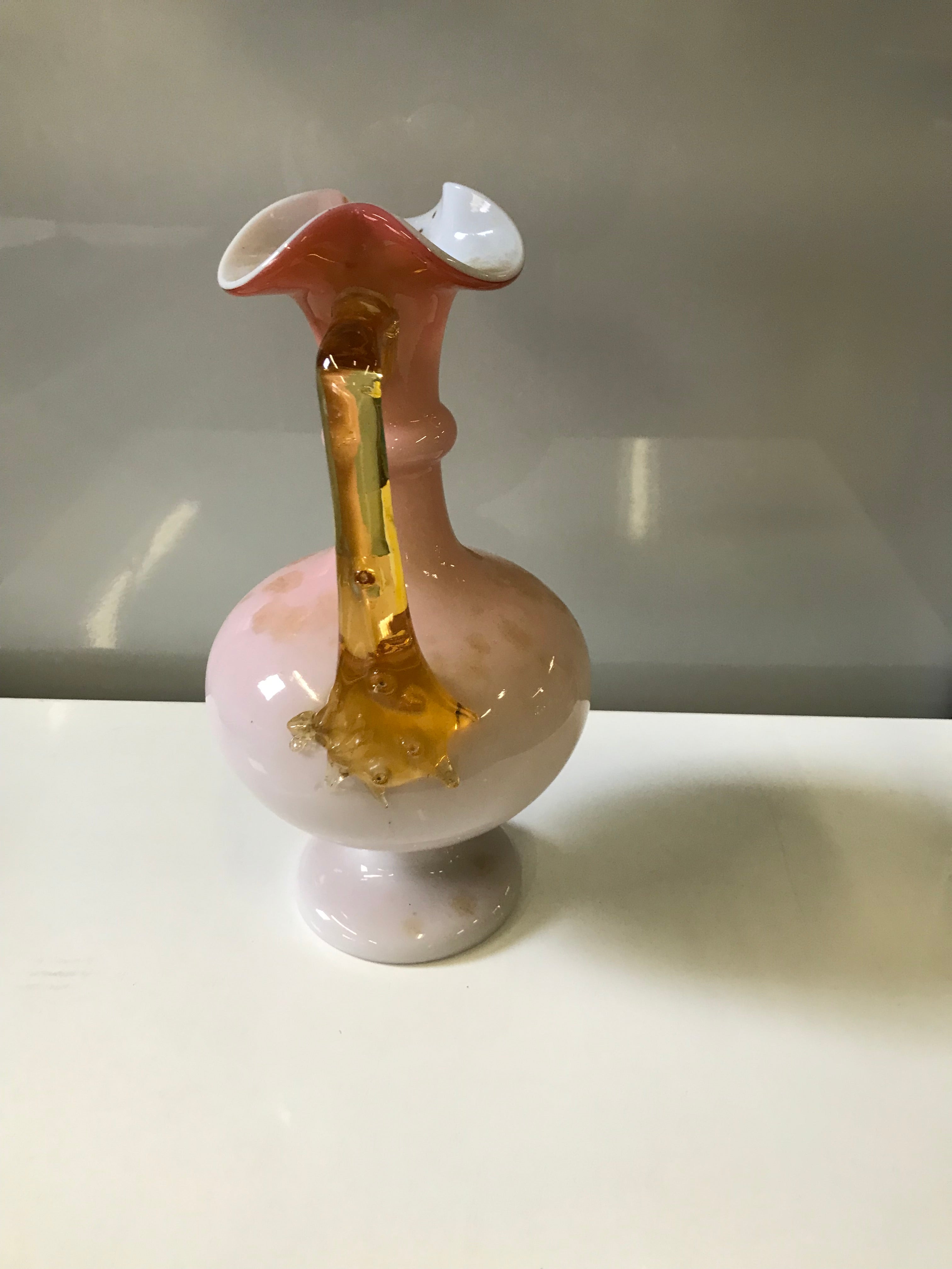 Vintage Handblown Pink and Gold Pitcher