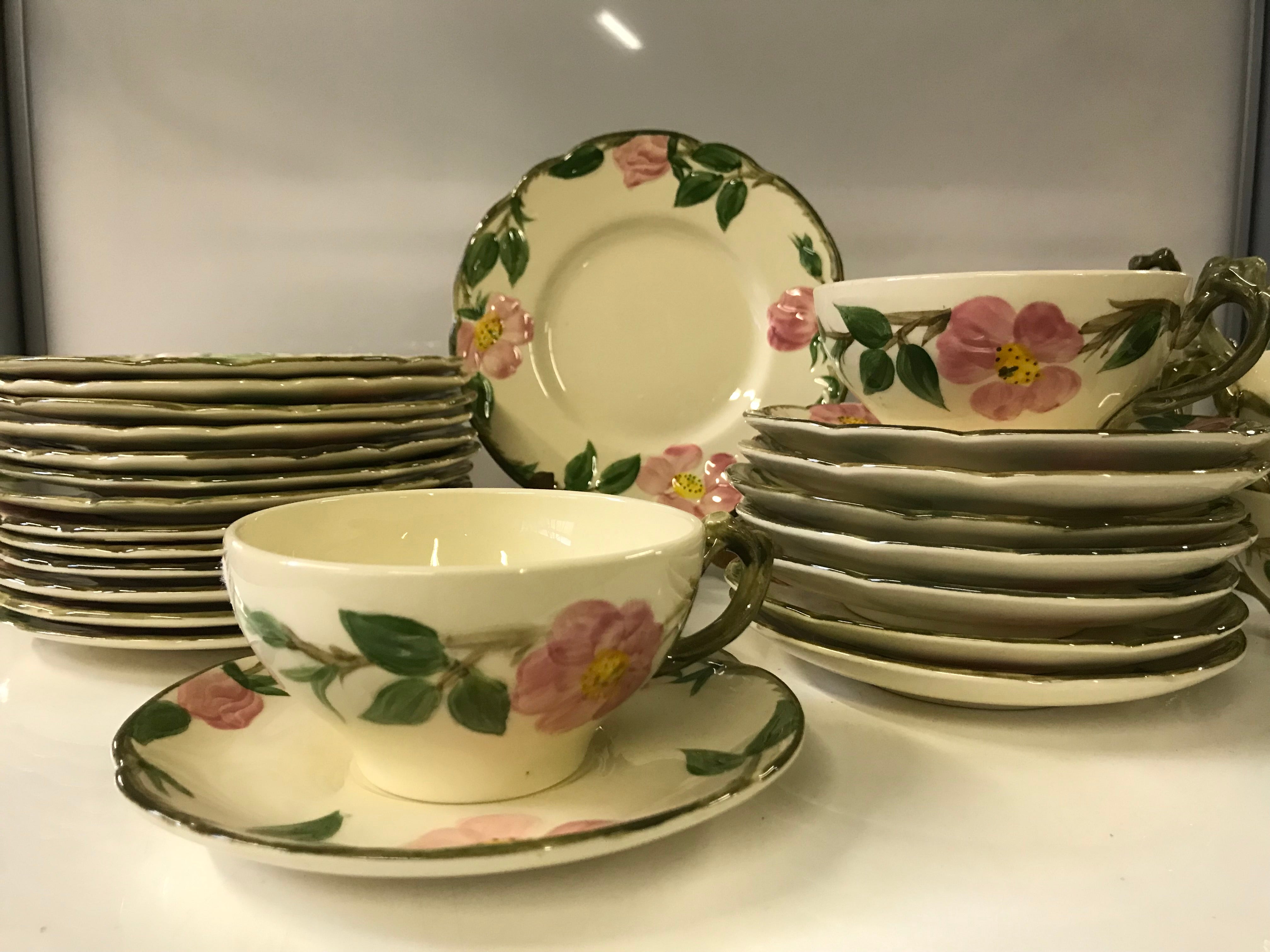 Franciscan Ware hand-painted “Desert Rose” teacup, saucer & dessert plate set