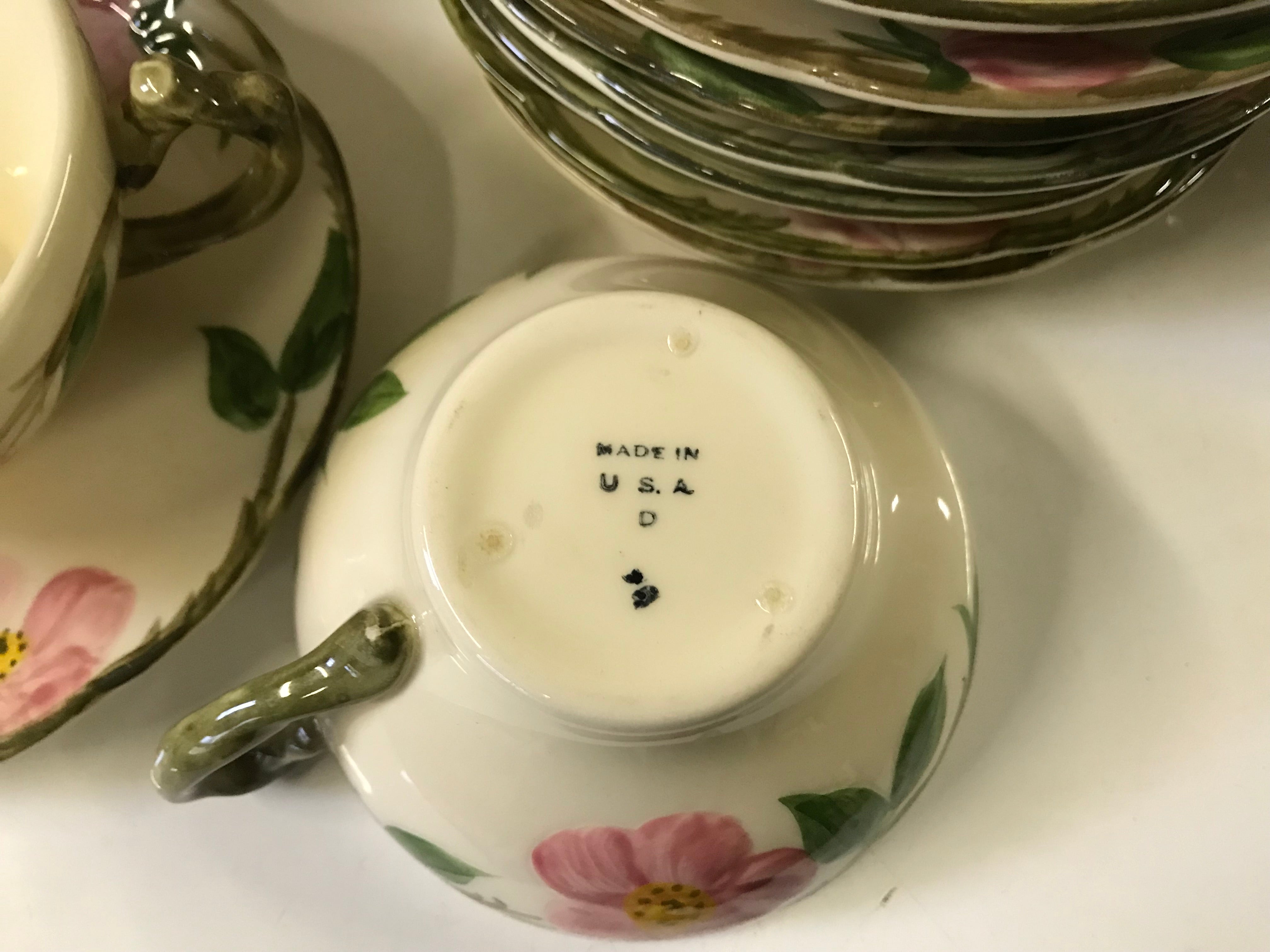 Franciscan Ware hand-painted “Desert Rose” teacup, saucer & dessert plate set
