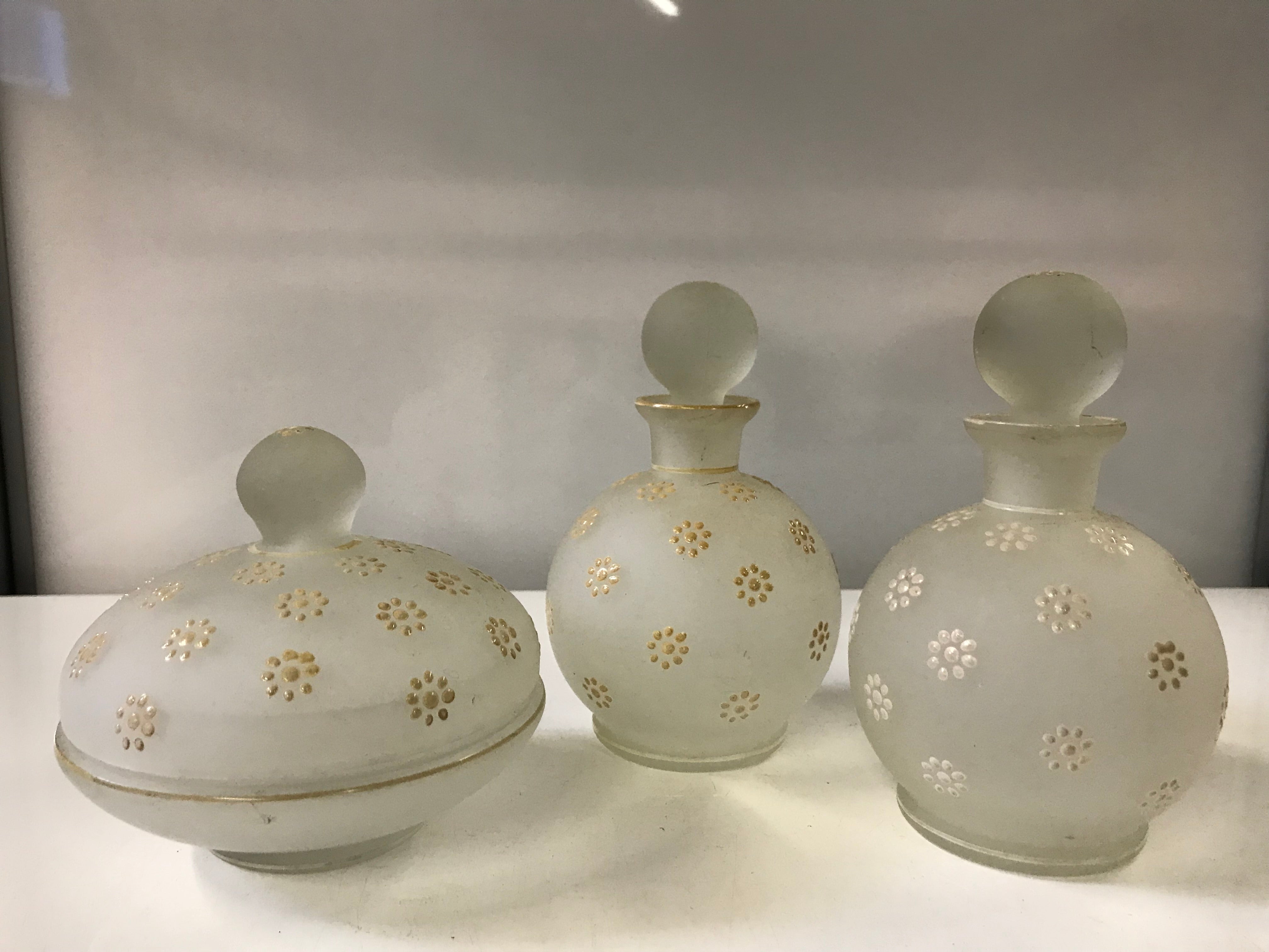 Set of 3 Vintage Perfume Bottles & Covered Dish