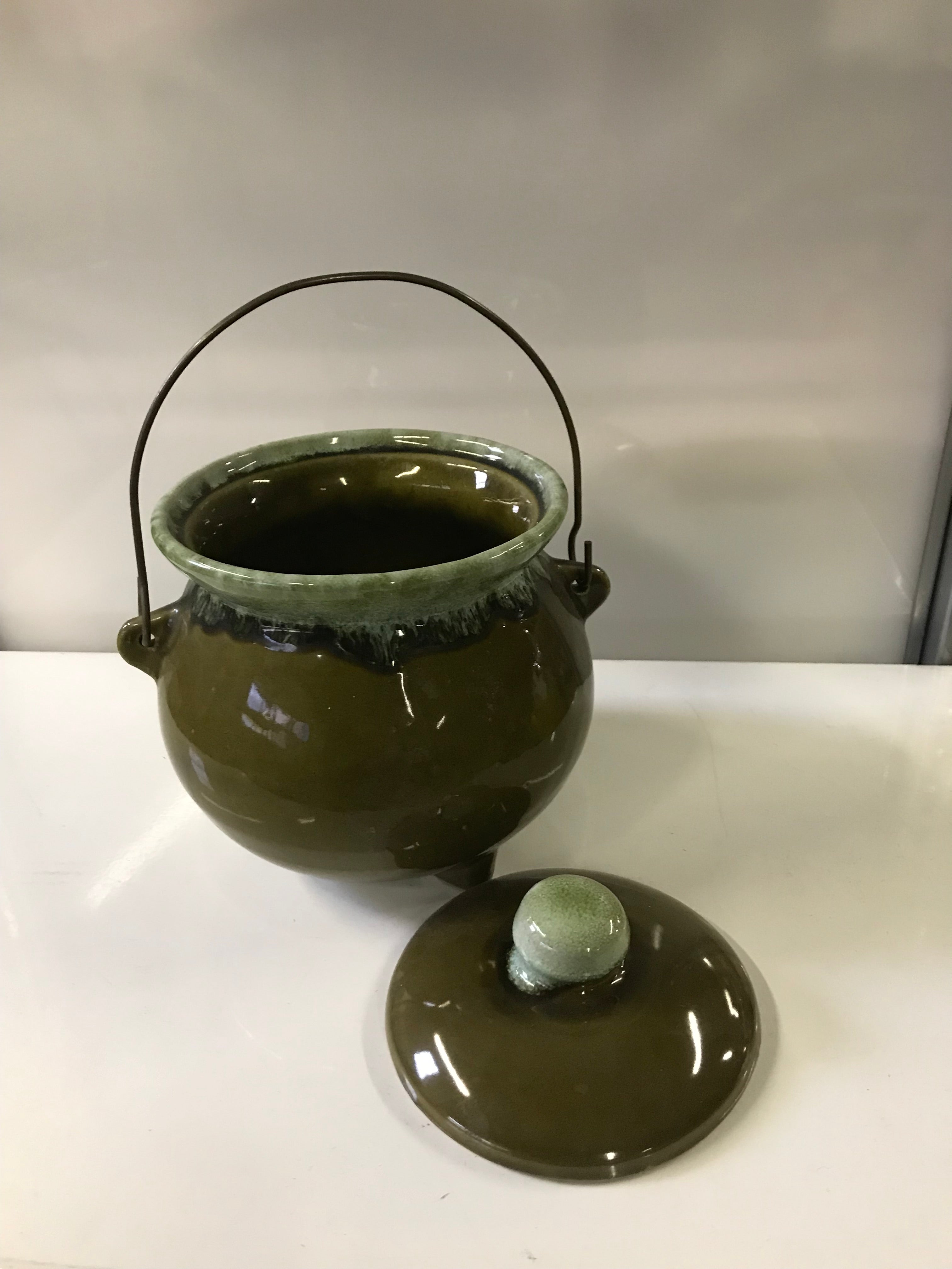Hull Ceramic Footed Jar with Lid & Handle