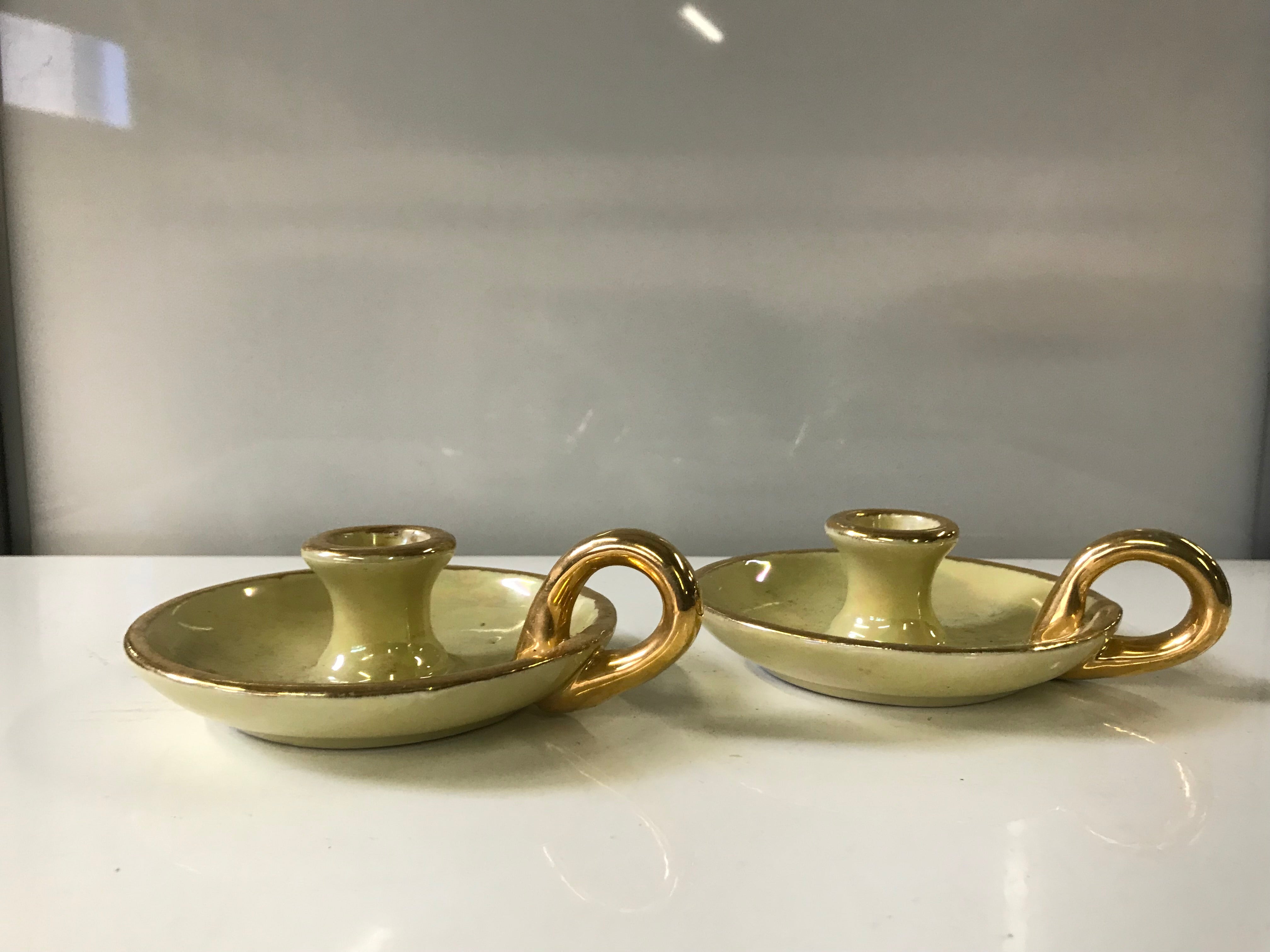 Pair of Gilded Lusterware Candlestick Holders