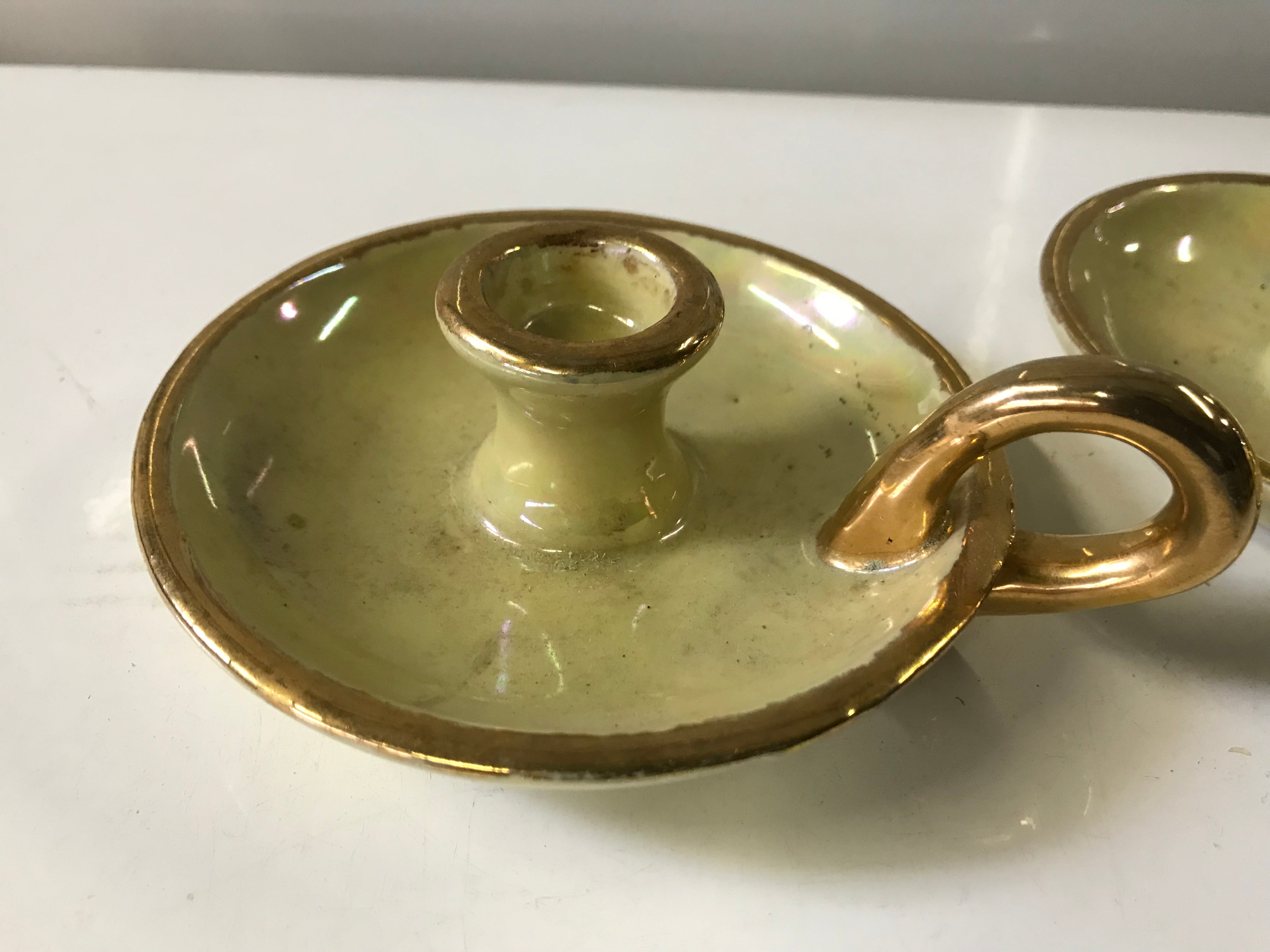 Pair of Gilded Lusterware Candlestick Holders