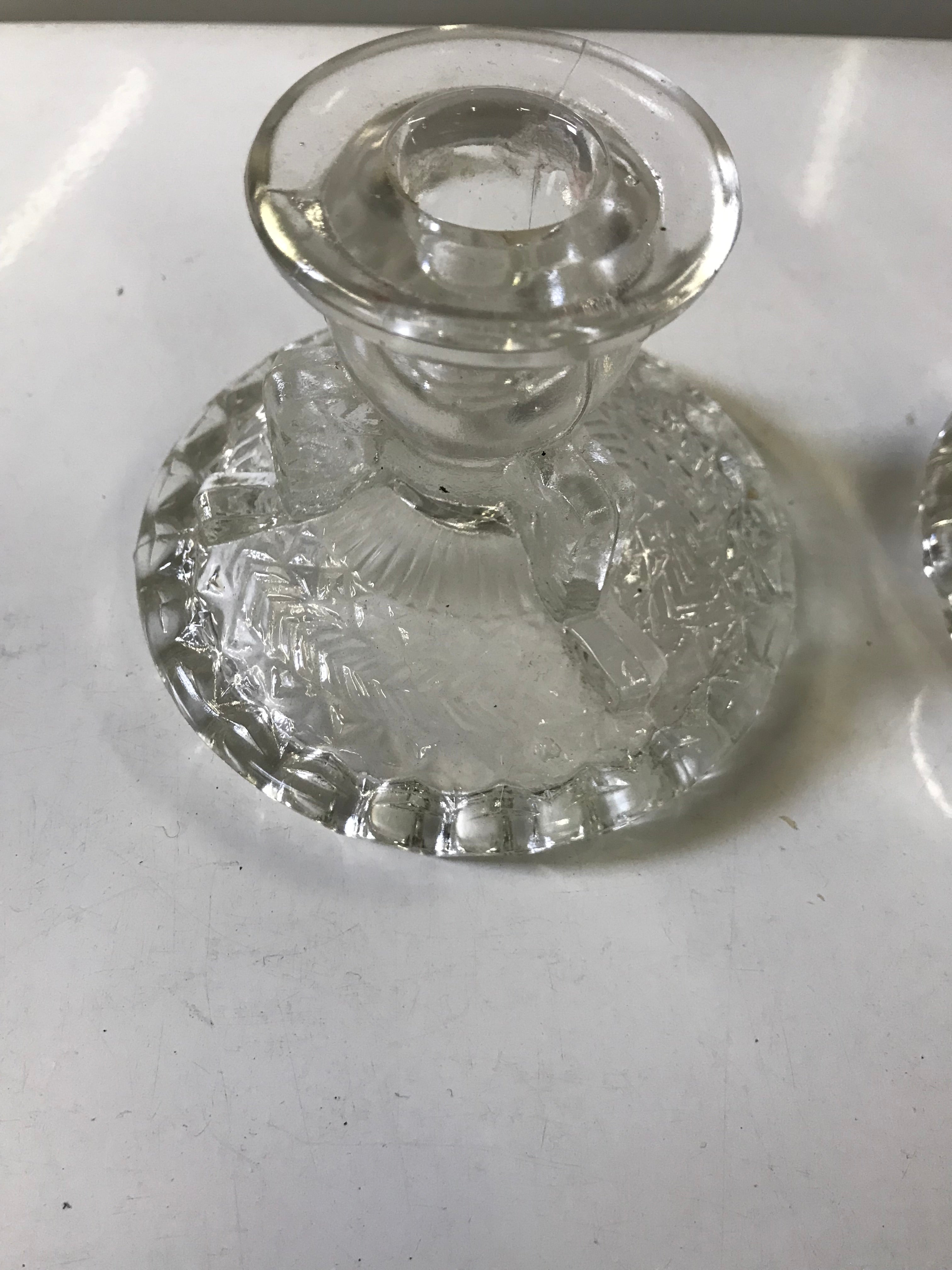 Pair of Pressed Glass Anchor Hocking Stars & Laurel Candle Holders