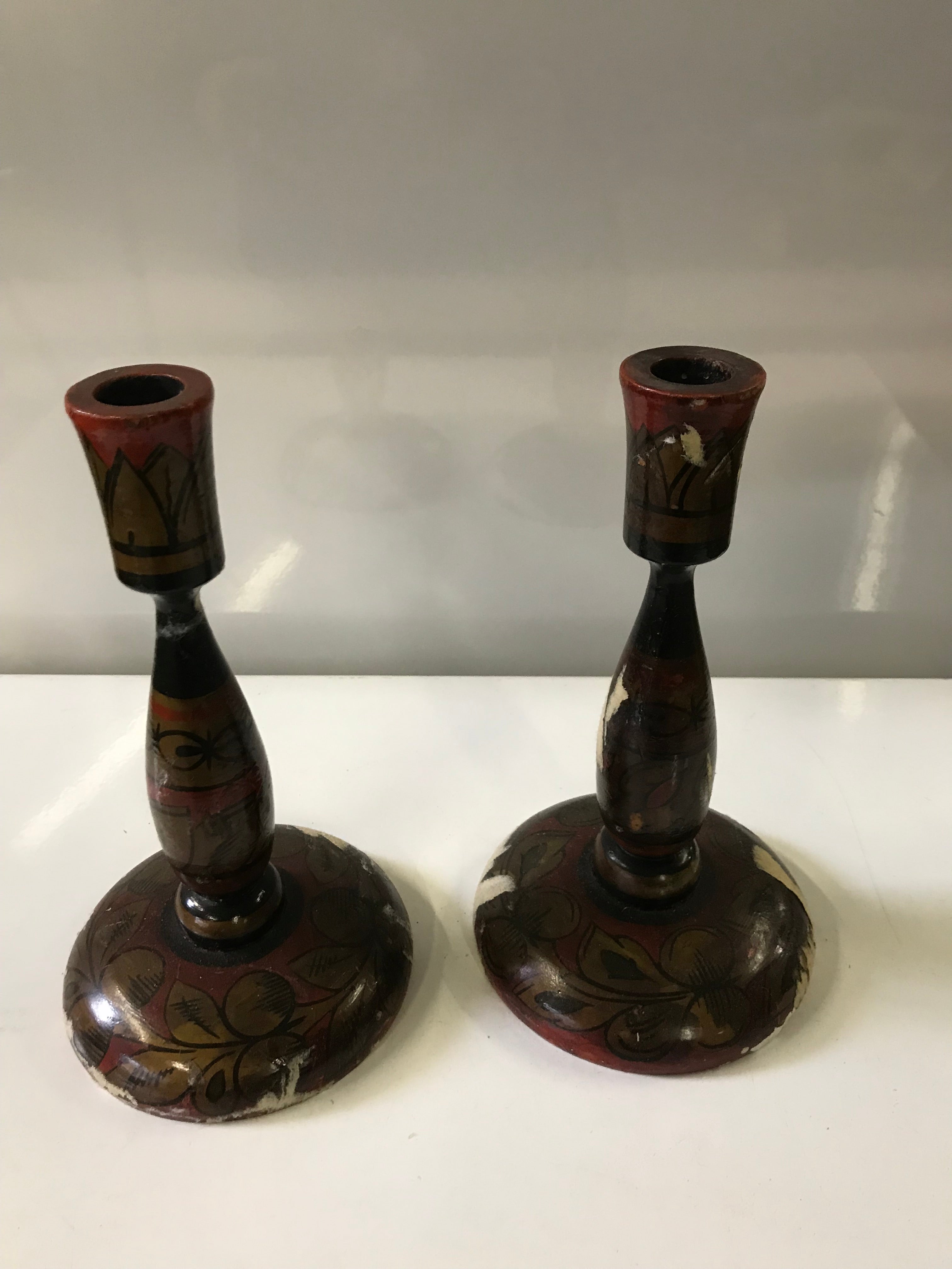 Pair of Wooden Candlestick Holders Handmade in Russia