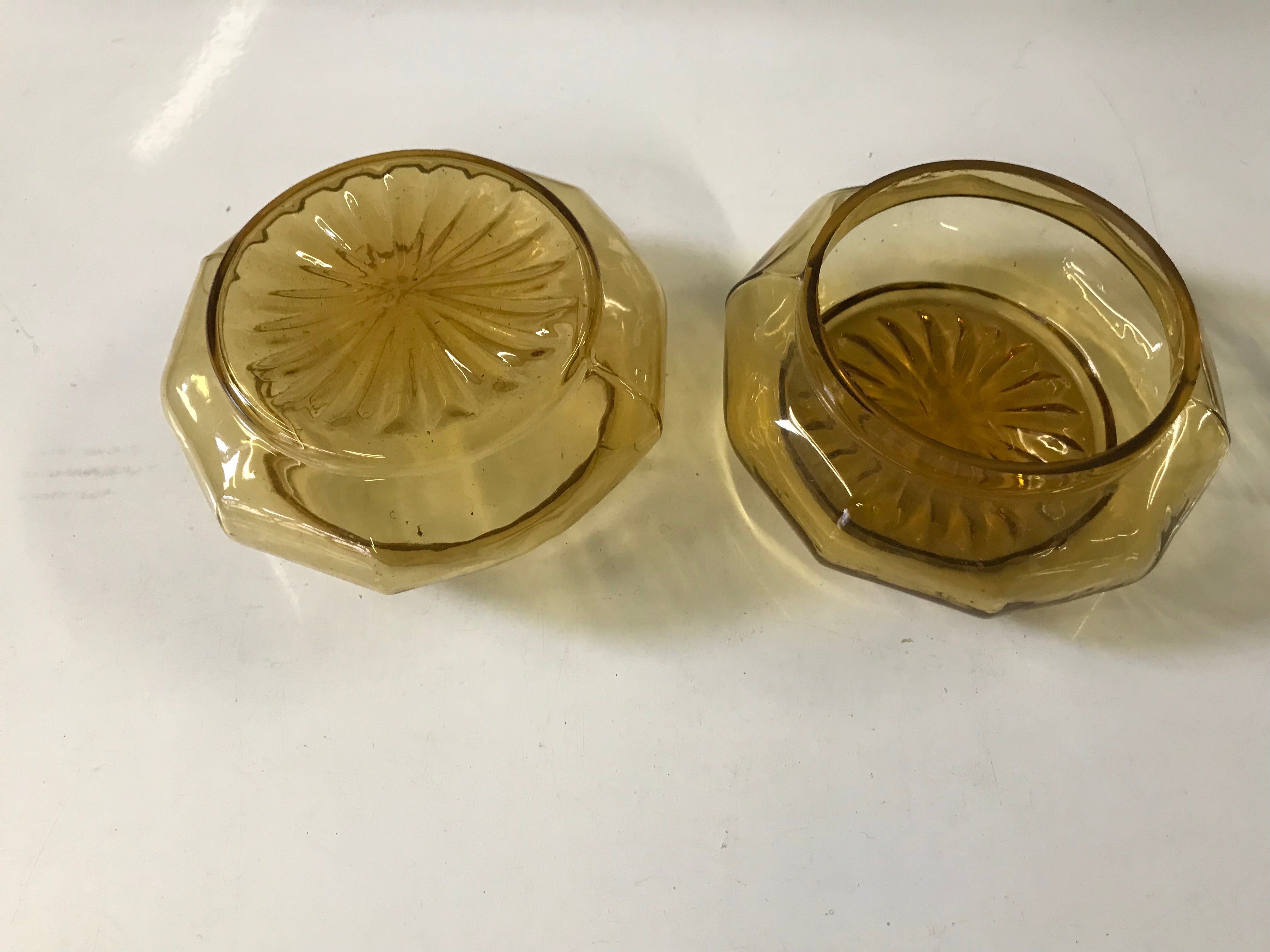 Pair of Amber Glass Vanity Jars