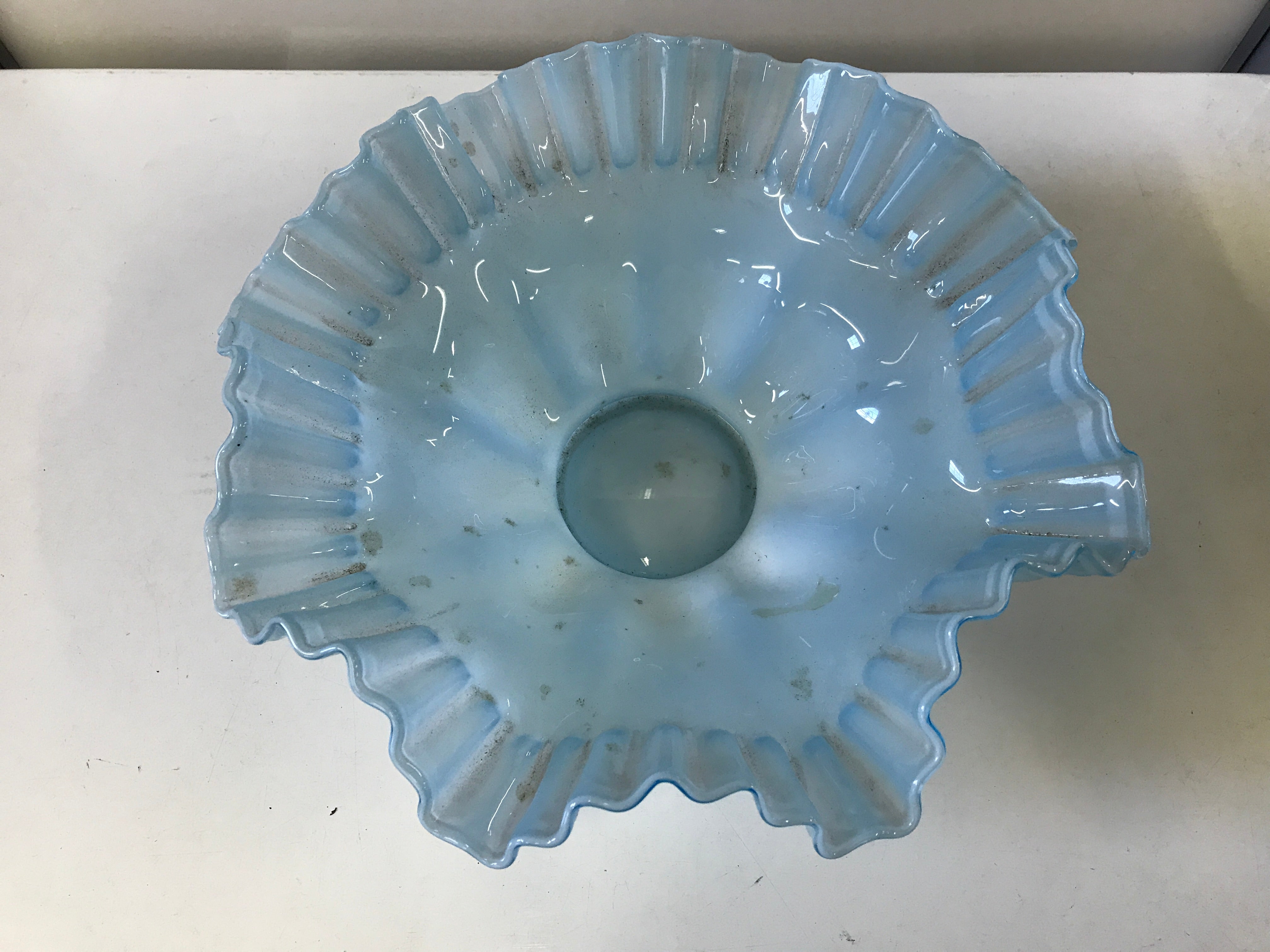 Blue & White Glass Ruffle Bowl