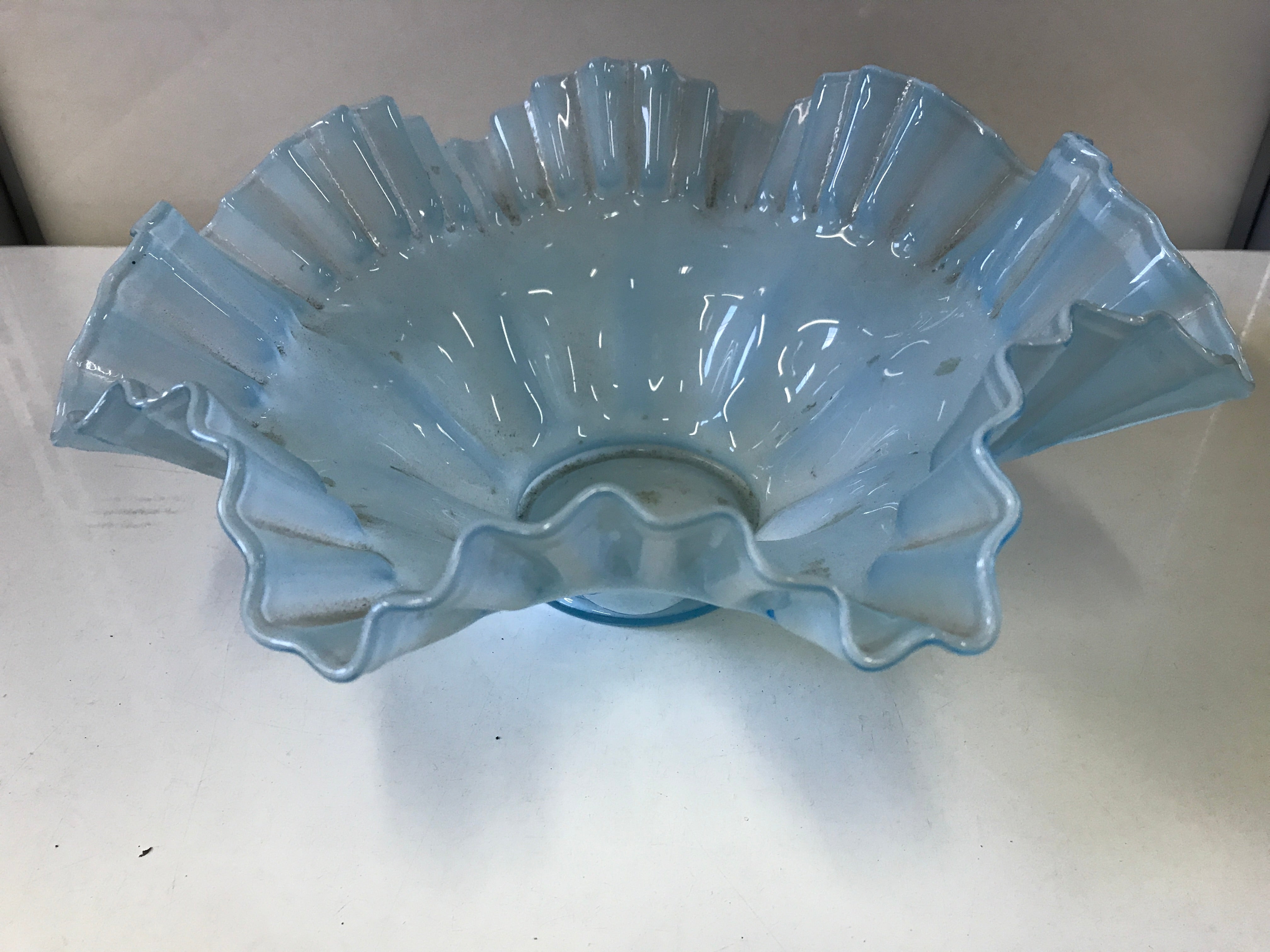Blue & White Glass Ruffle Bowl