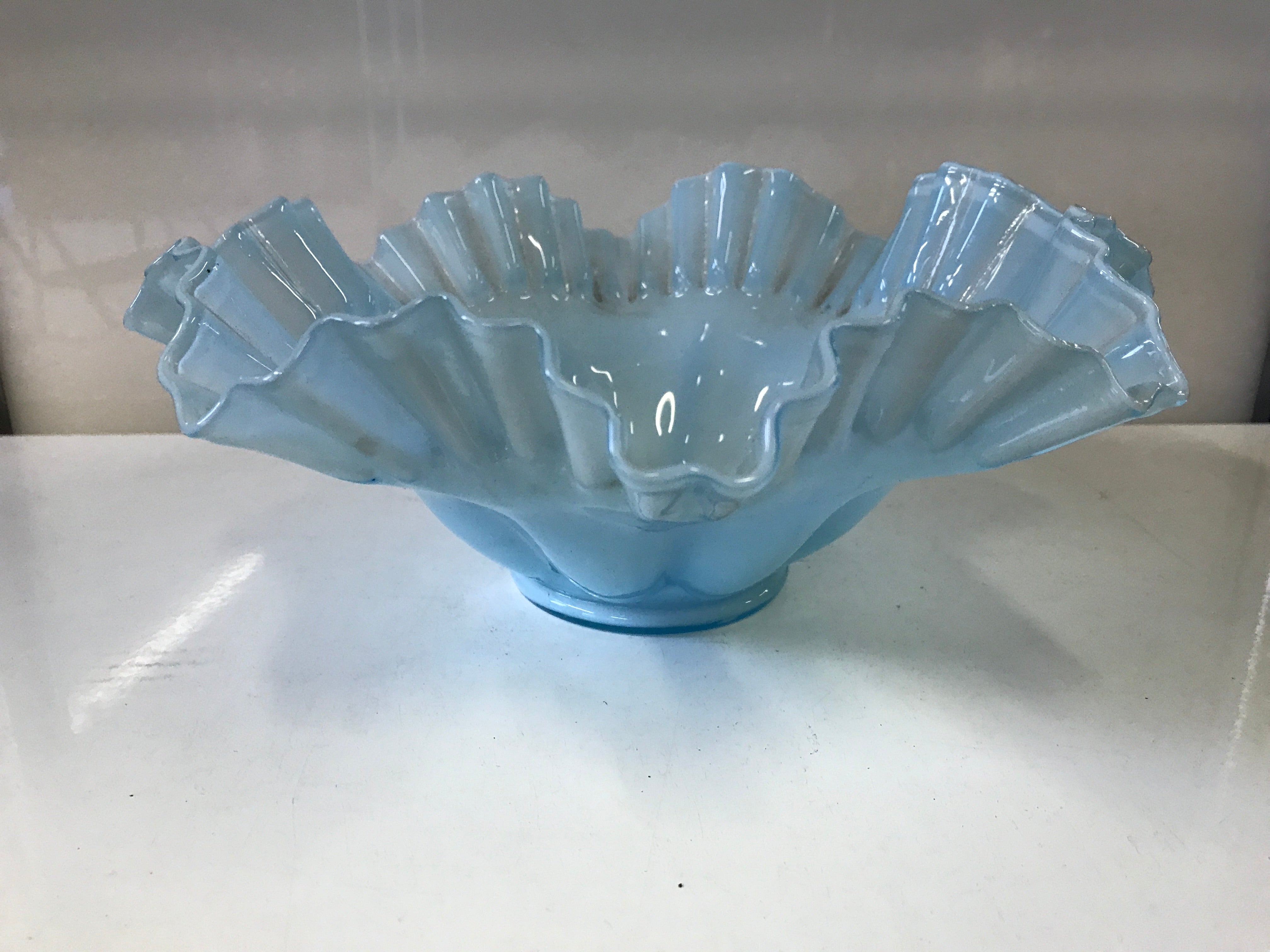 Blue & White Glass Ruffle Bowl