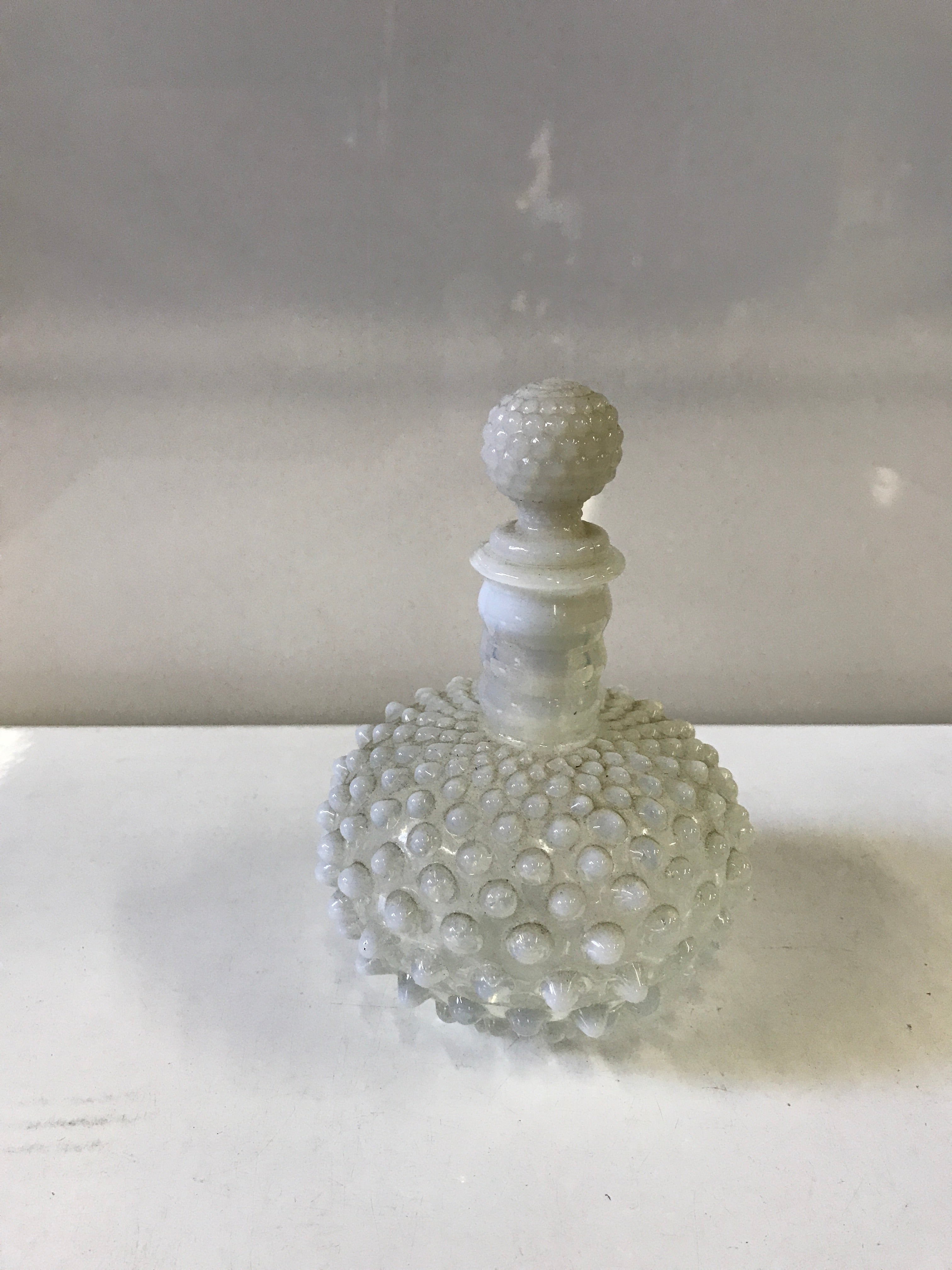 Opalescent Hobnail Perfume Bottle w Unique Stopper