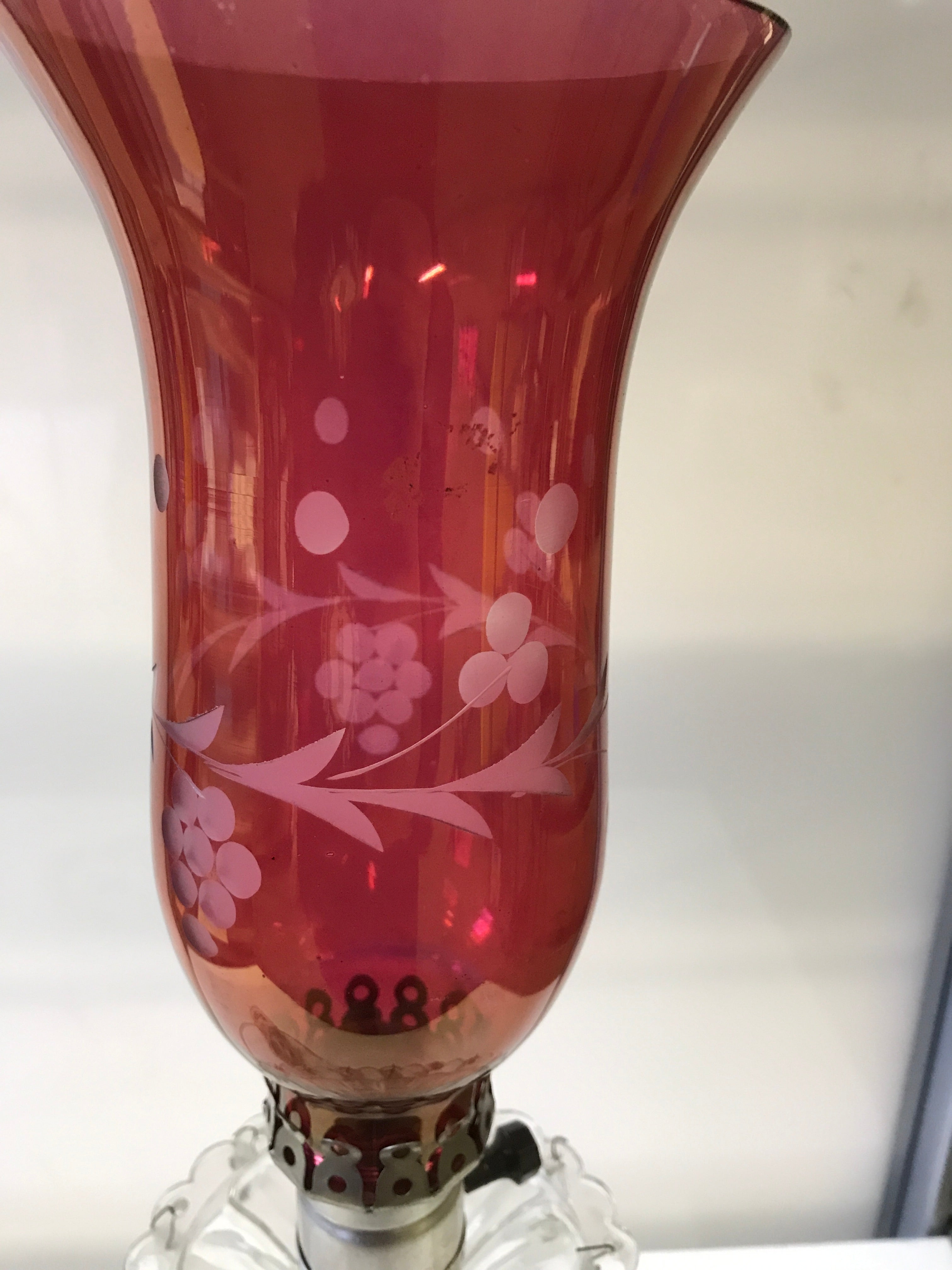 Etched glass & Crystal Hurricane Lamp
