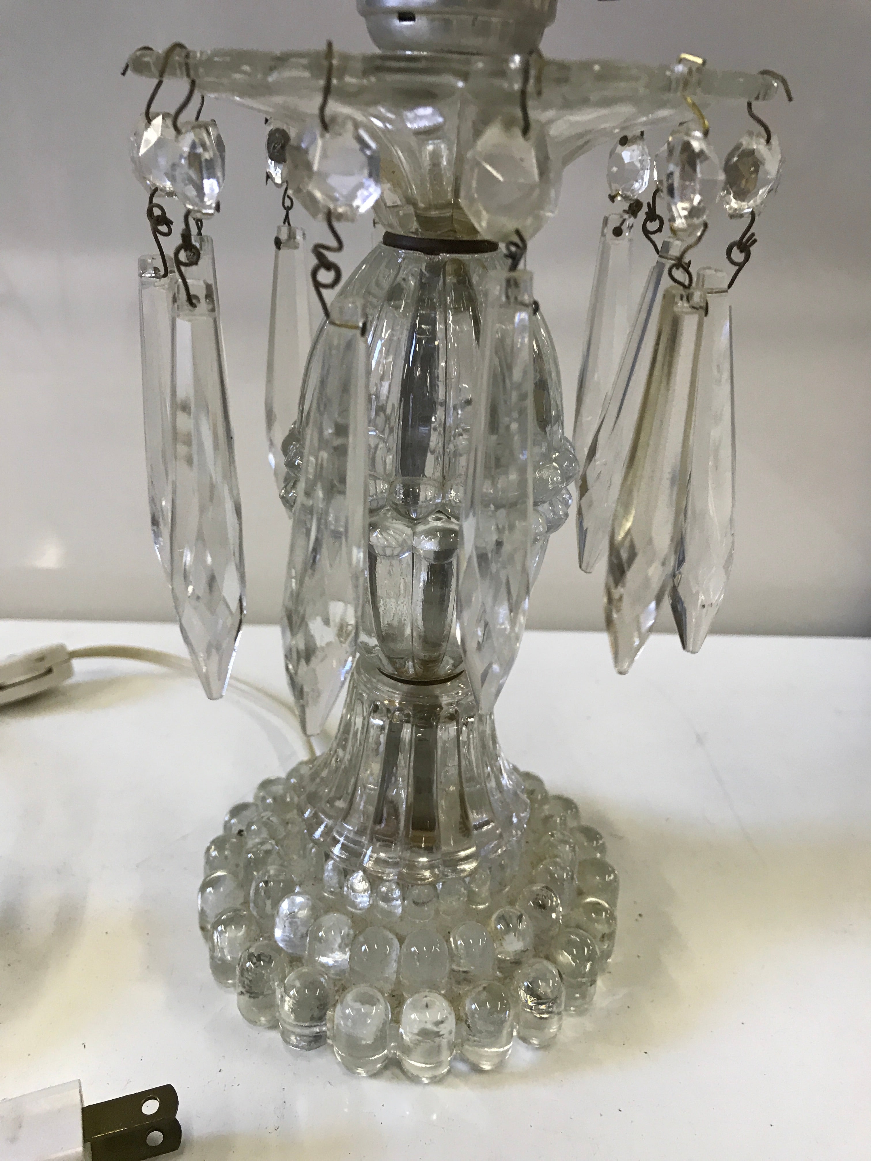 Etched glass & Crystal Hurricane Lamp