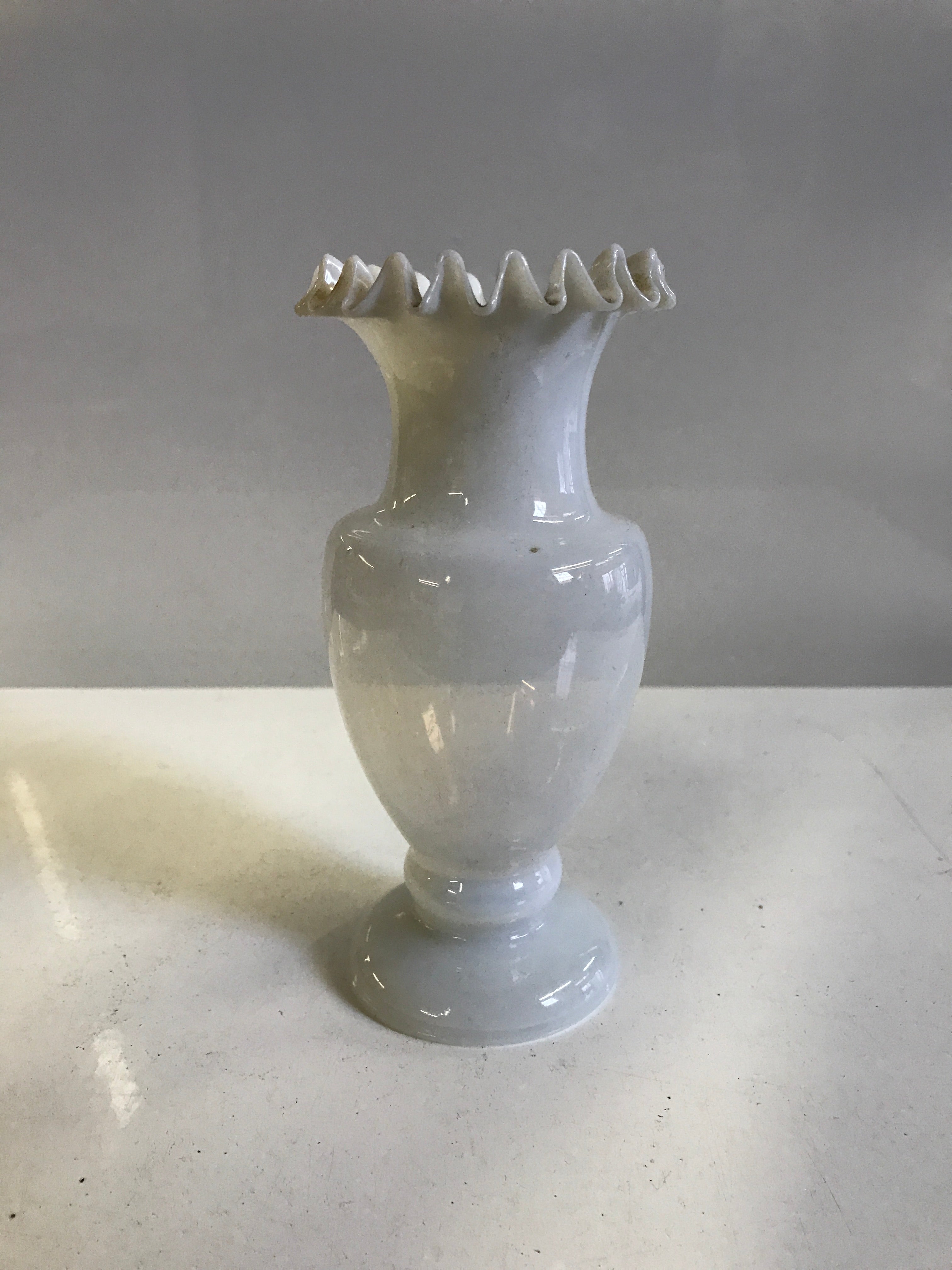 Pleated Opaline Milk Glass Vase