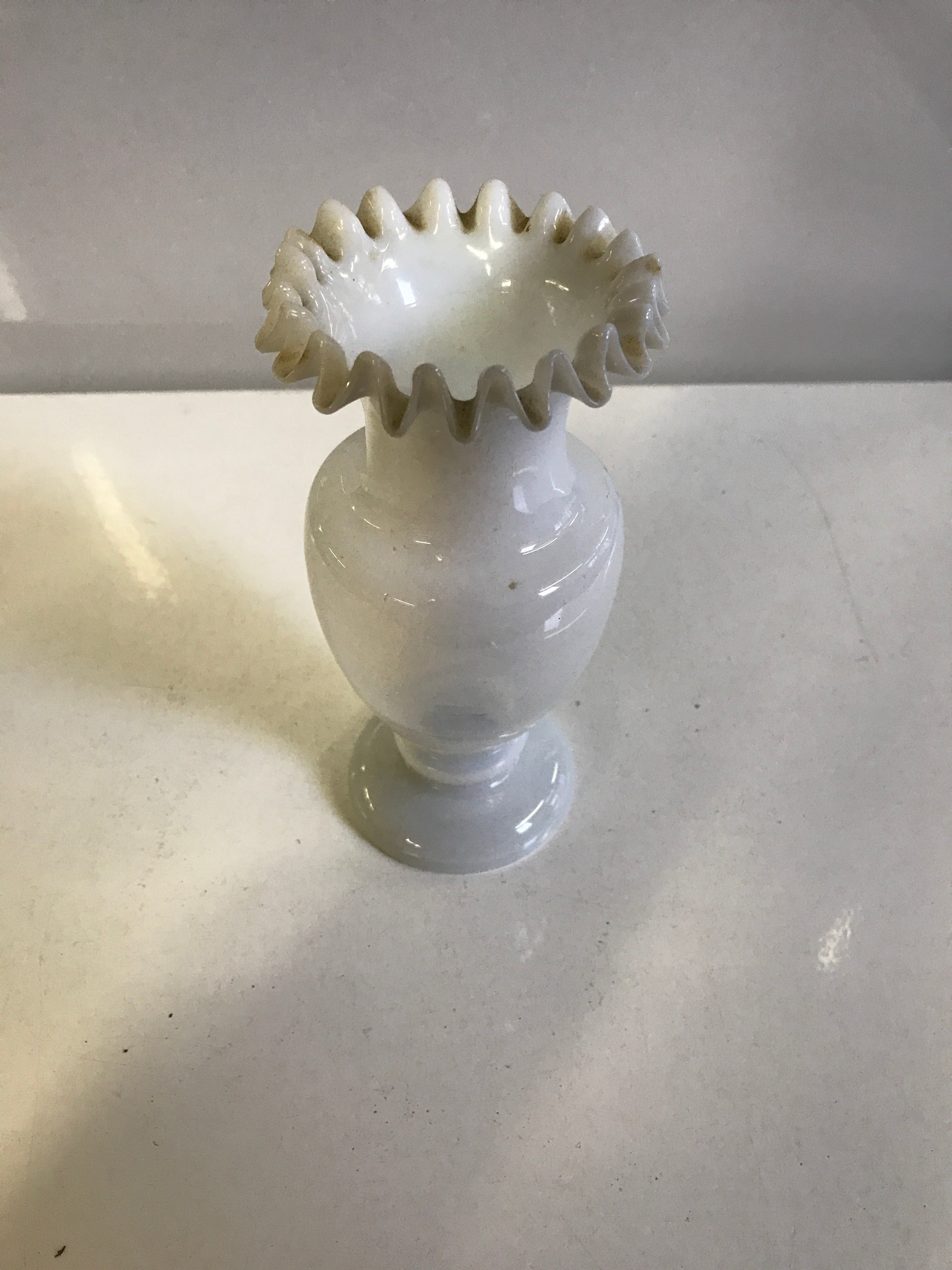 Pleated Opaline Milk Glass Vase