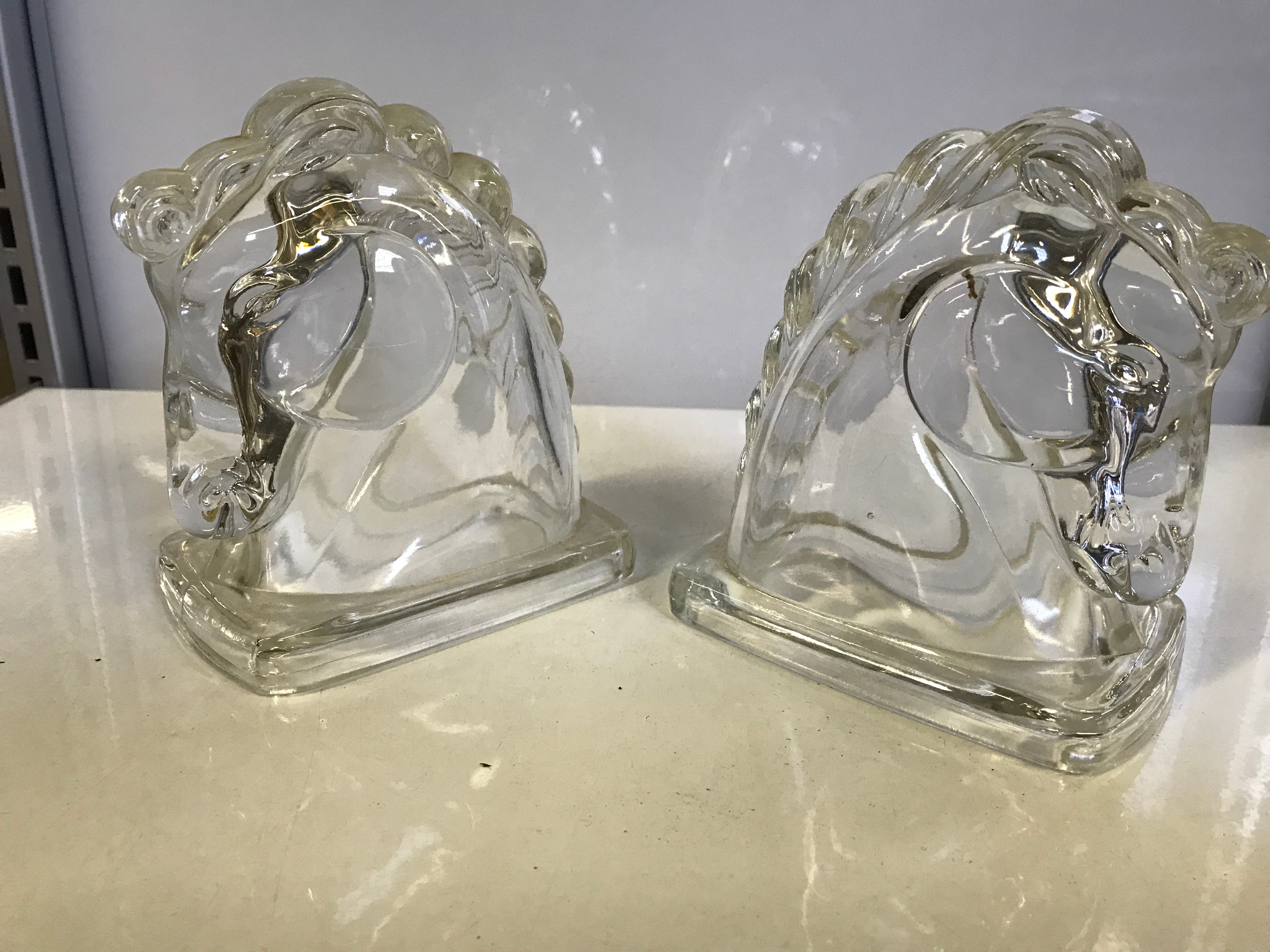 Vintage 1940’s Deco Glass Horse Bookends
