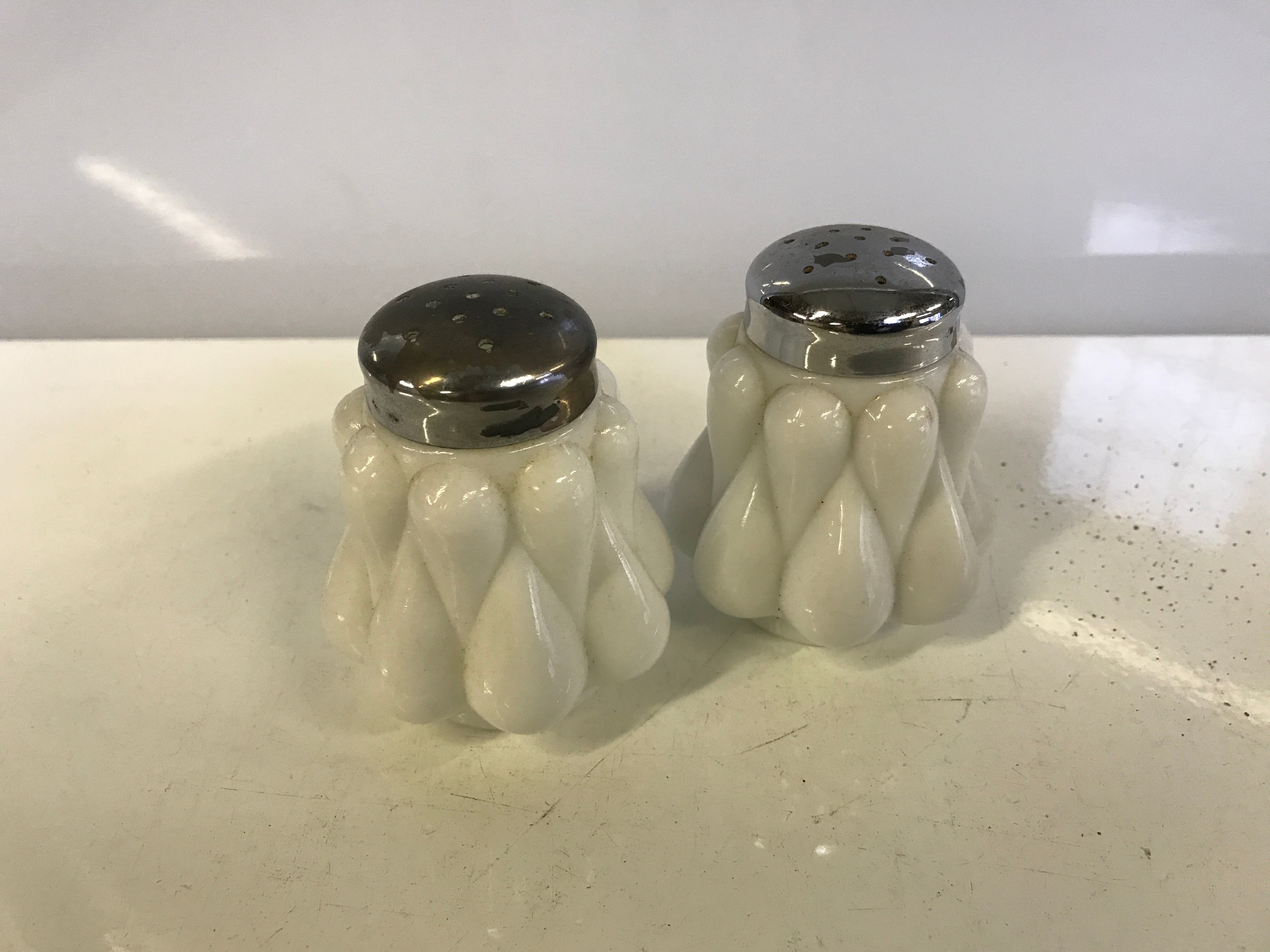 Vintage Fenton Teardrop Milk Glass Salt & Pepper Shakers