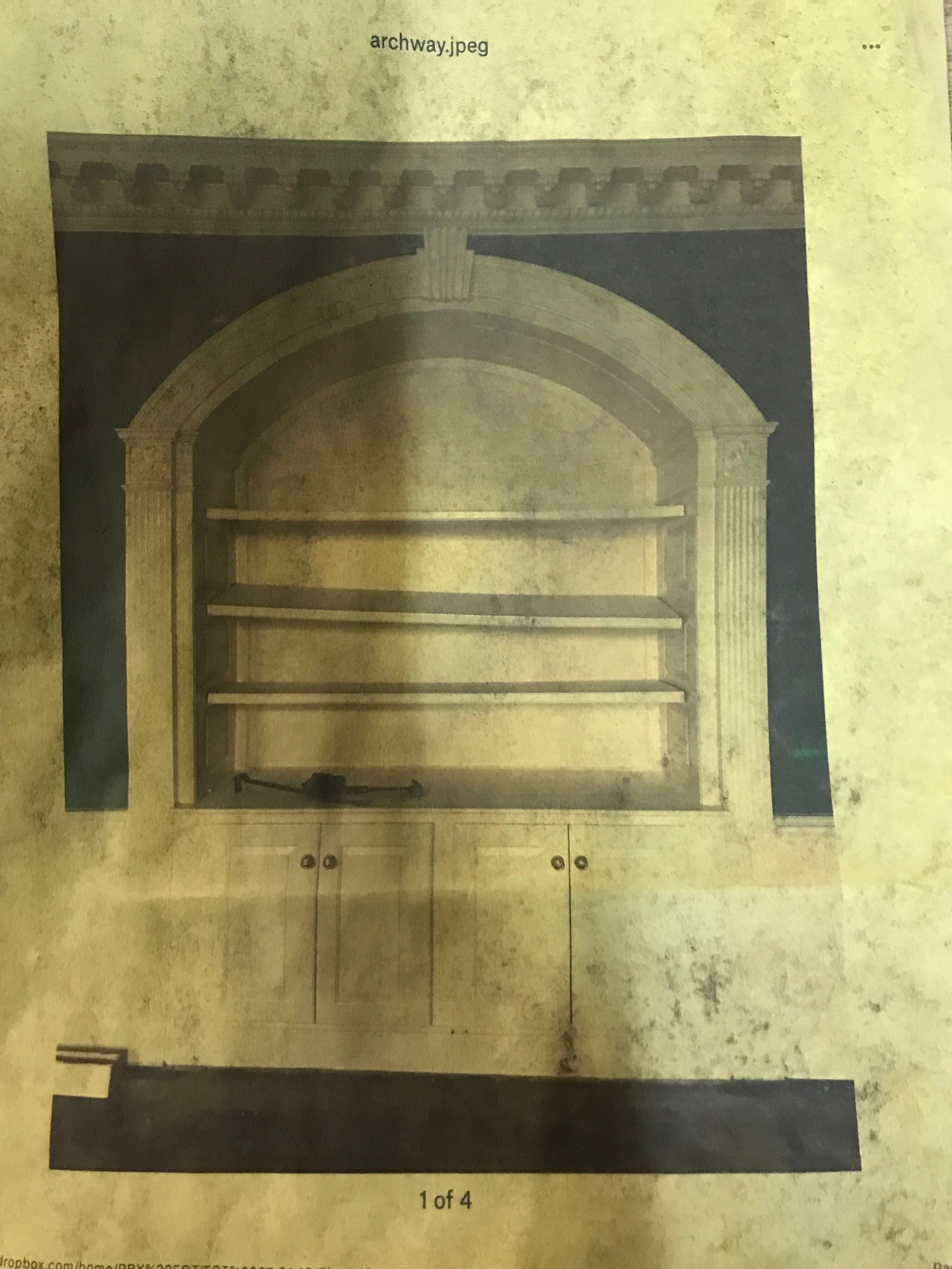 63" arched base cabinet w/trim