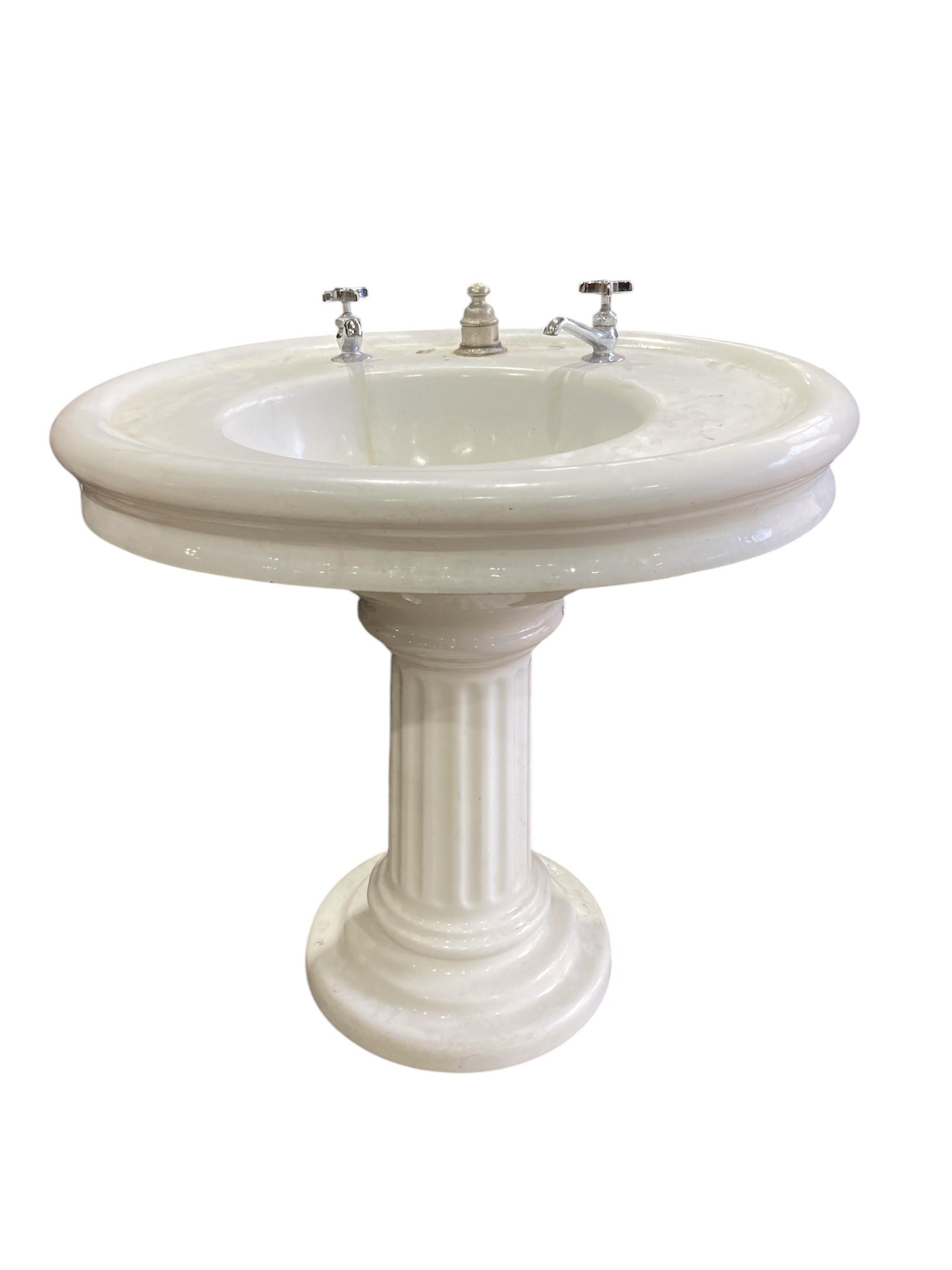 Cast Iron Ceramic Pedestal Sink with Ribbed Base