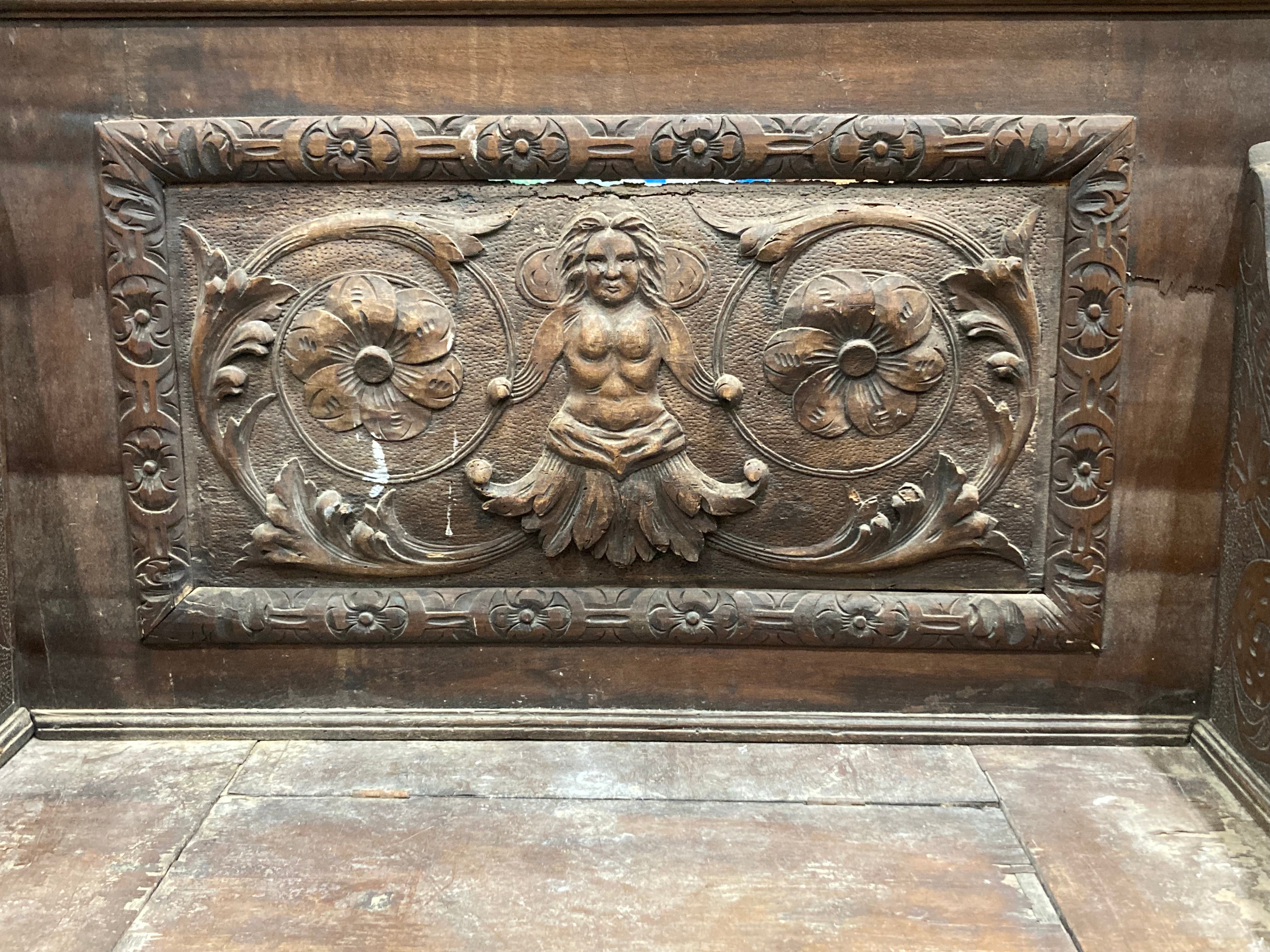 Hand-Carved Wooden Hall Bench with Hinged Storage Compartment