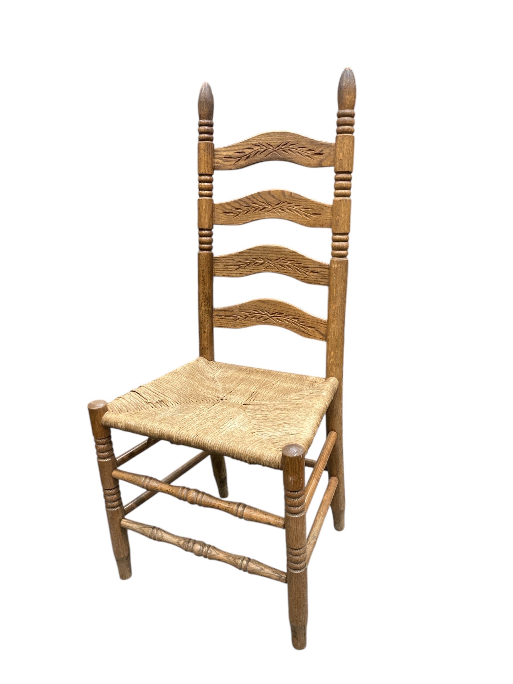 Handmade Ladder-Back Chair with Rush Seat