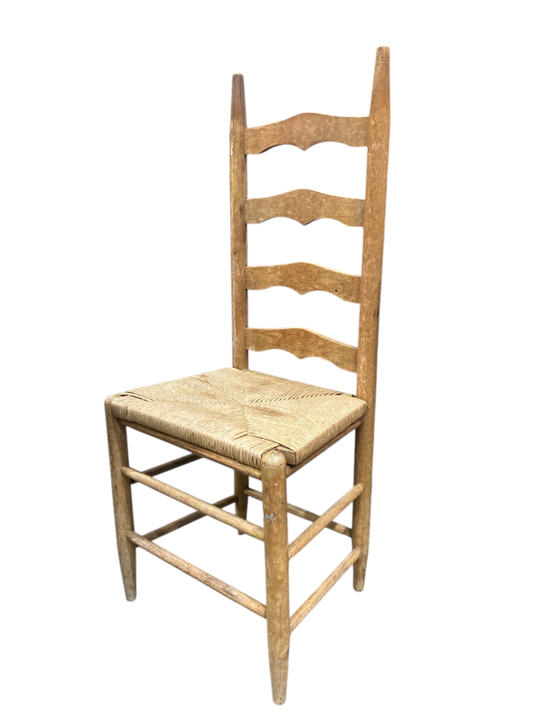 Handmade Ladder-Back Chair with Rush Seat