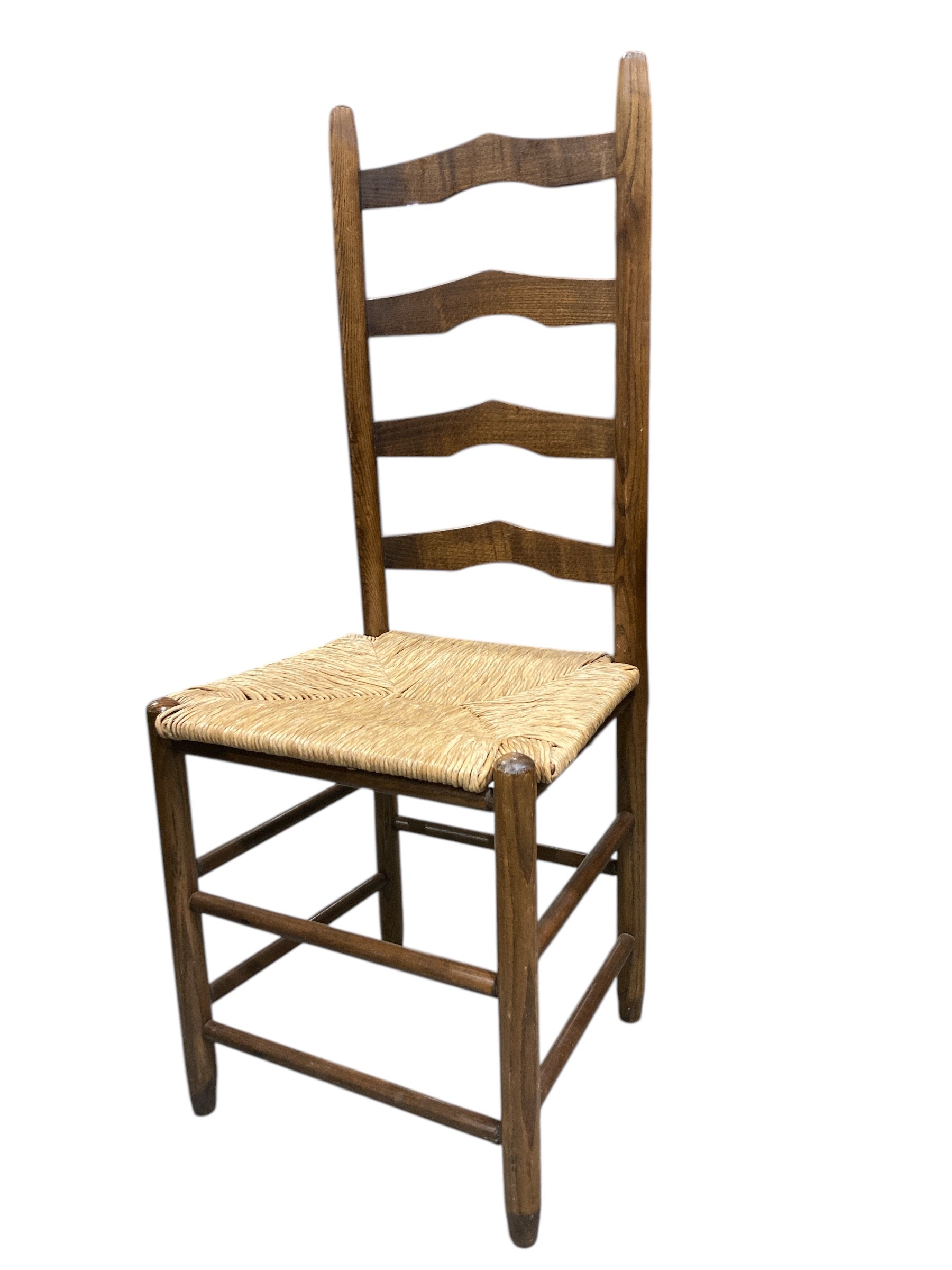 Handmade Ladder-Back Chair with Rush Seat