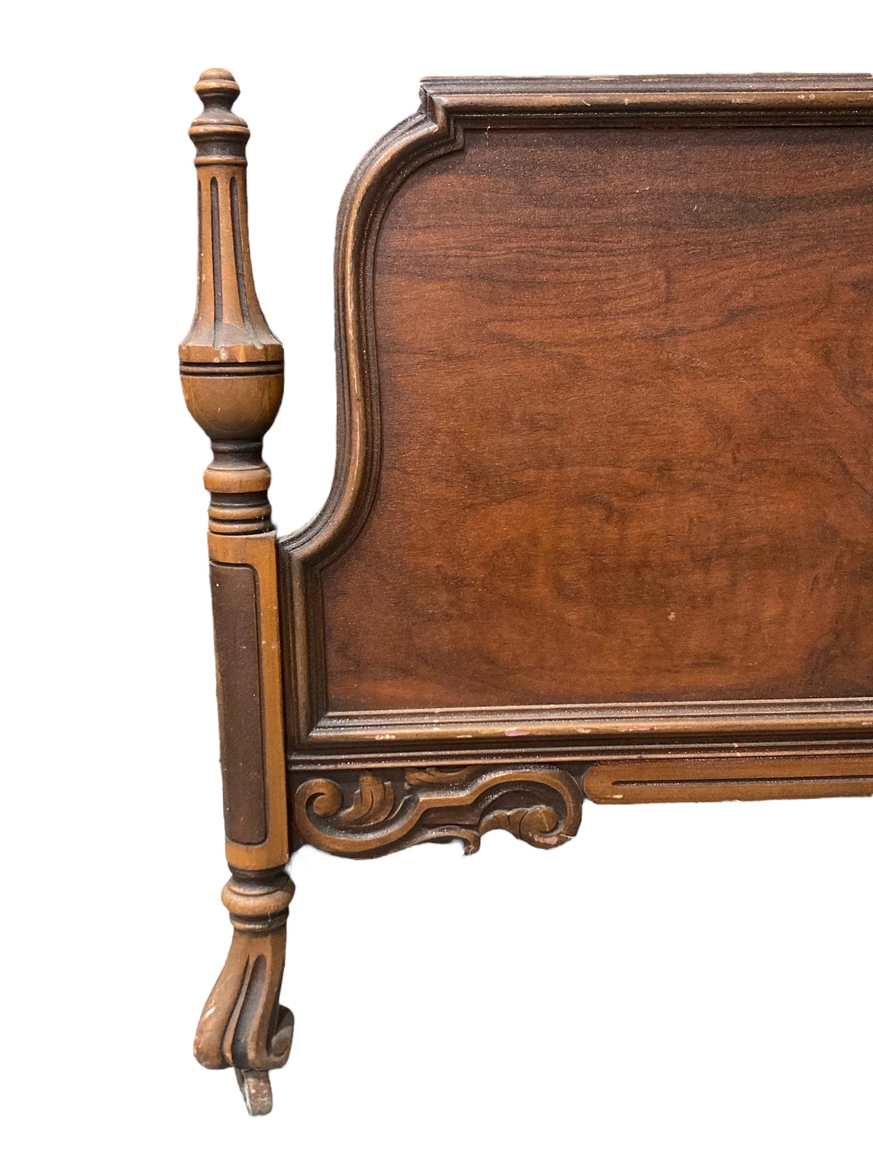 Vintage Hand-Carved Wood Full Size Headboard and Footboard