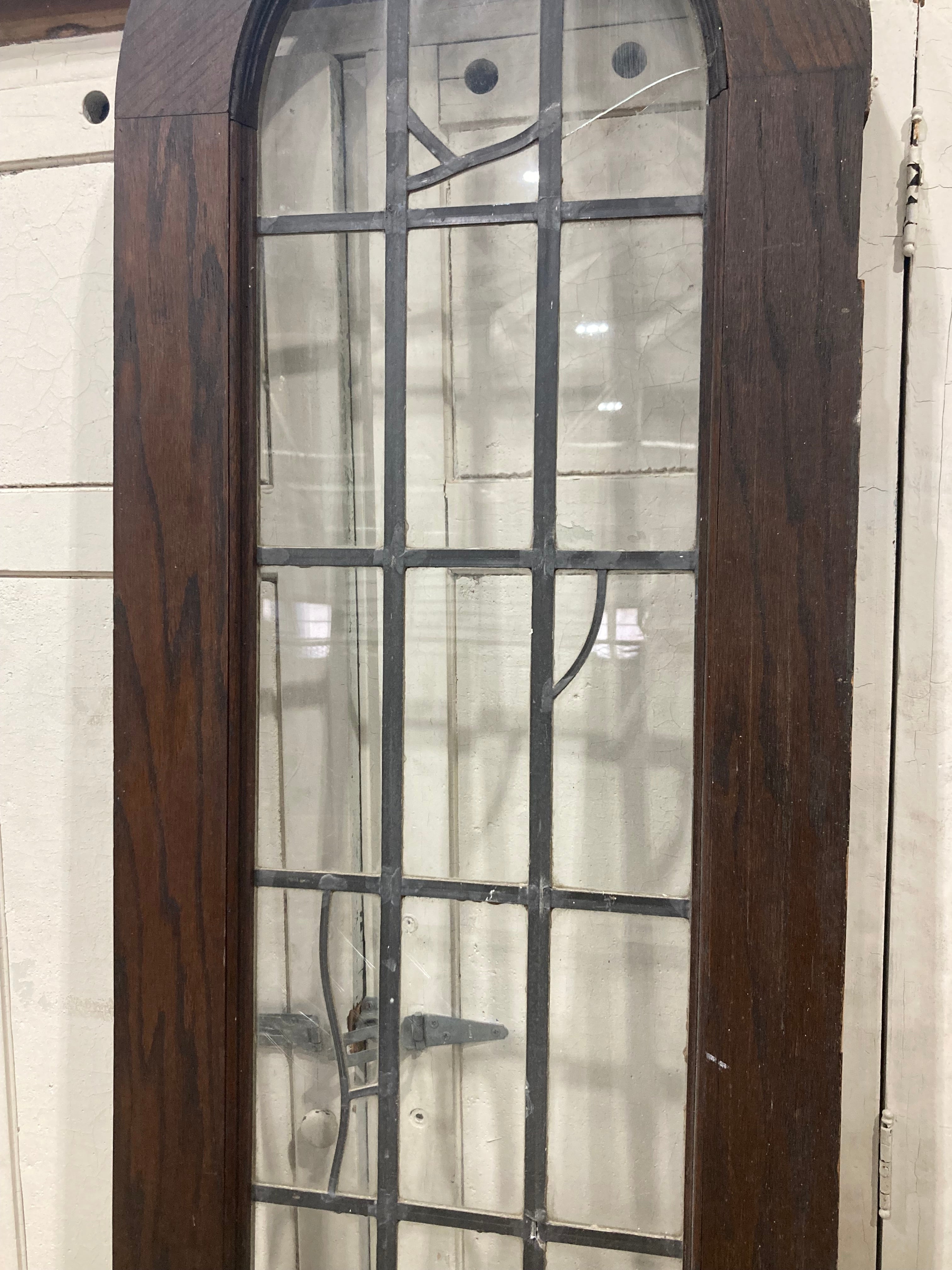 Right in Swing Arched Wooden Door with 24-Lite Leaded Glass Window