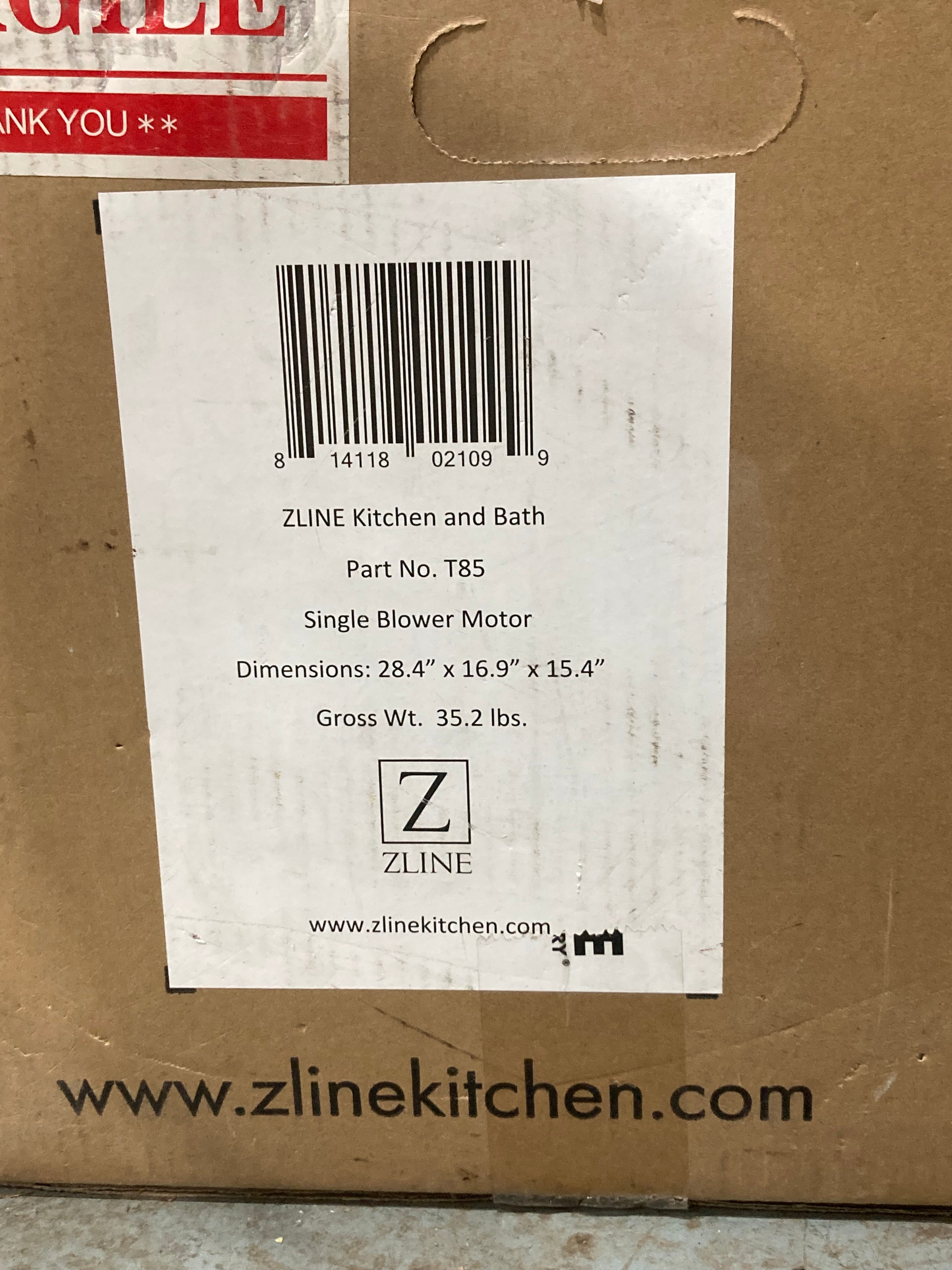 ZLINE  Range Hood (Single Blower Motor, Part No. T85)