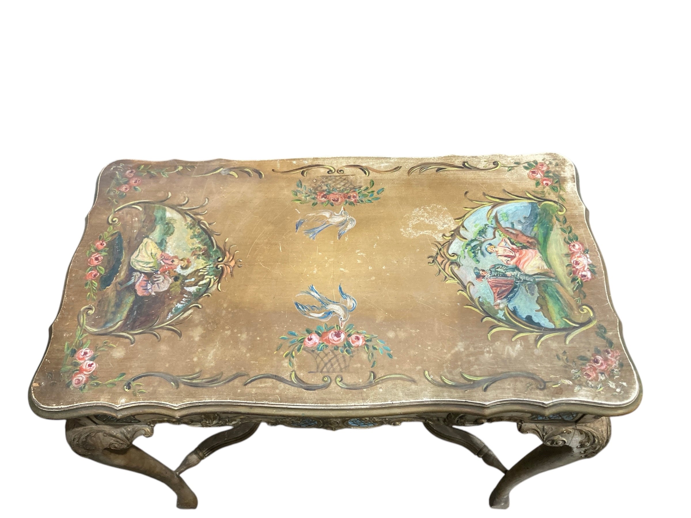 Antique French-Style Hand-Painted Accent Table