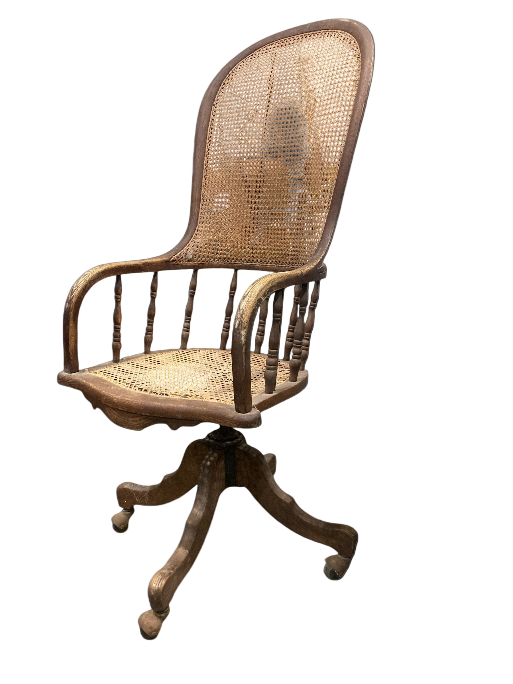 Antique Cane-Back Wooden Swivel Chair