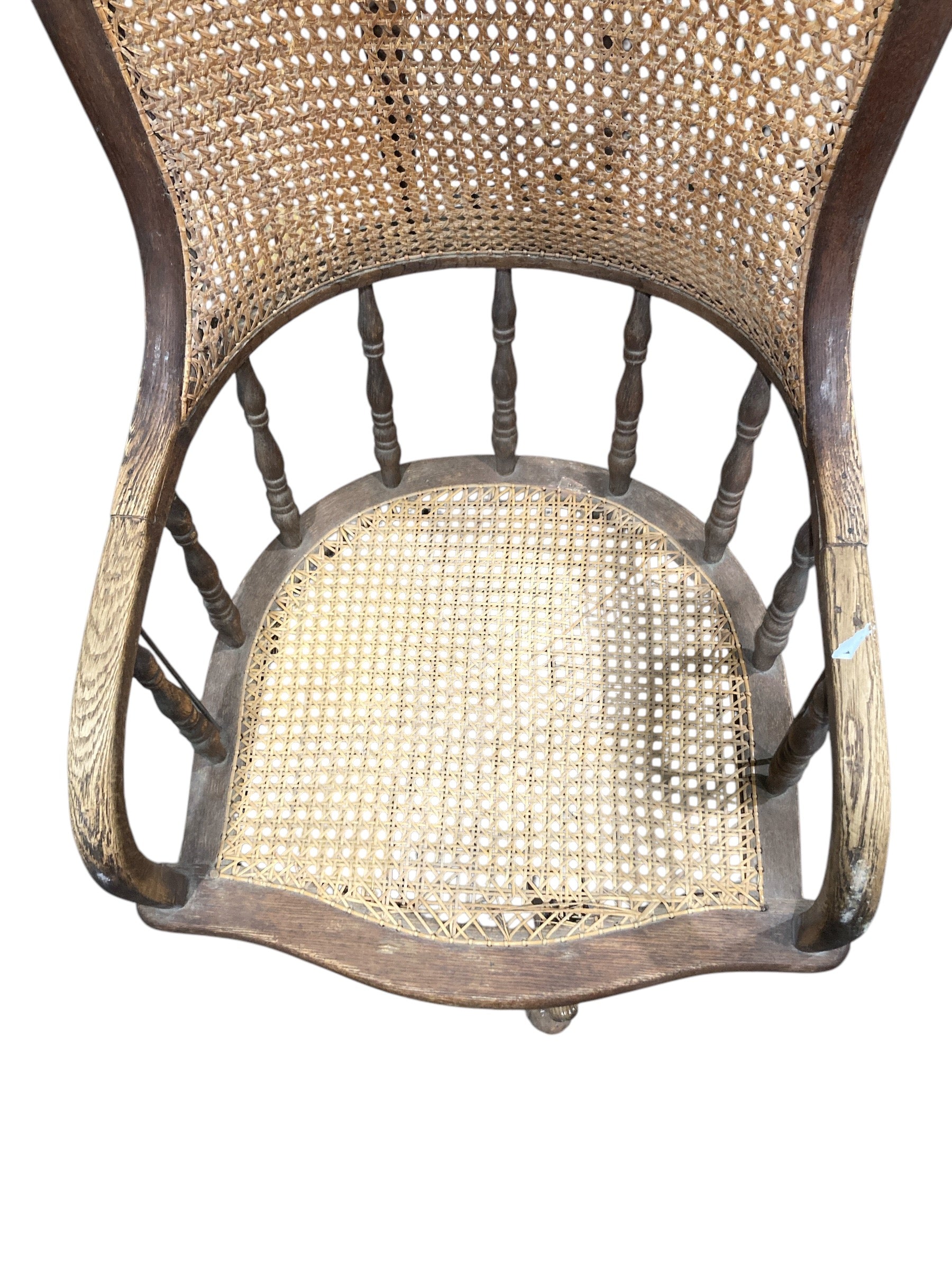 Antique Cane-Back Wooden Swivel Chair