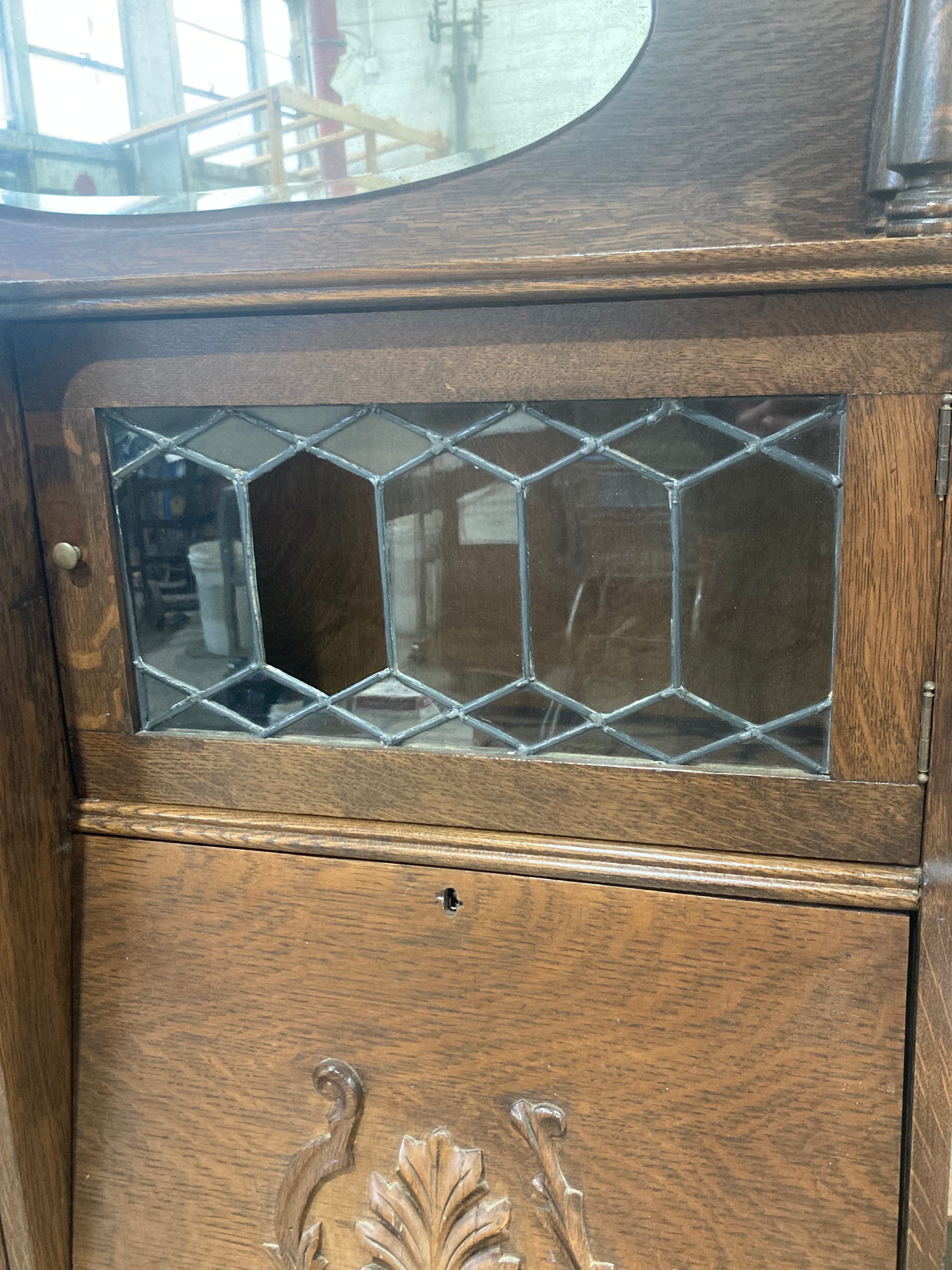 Larkin Furniture Co. side by side Secretary Desk with Curved Glass China Cabinet and Leaded Glass Bookcase.
