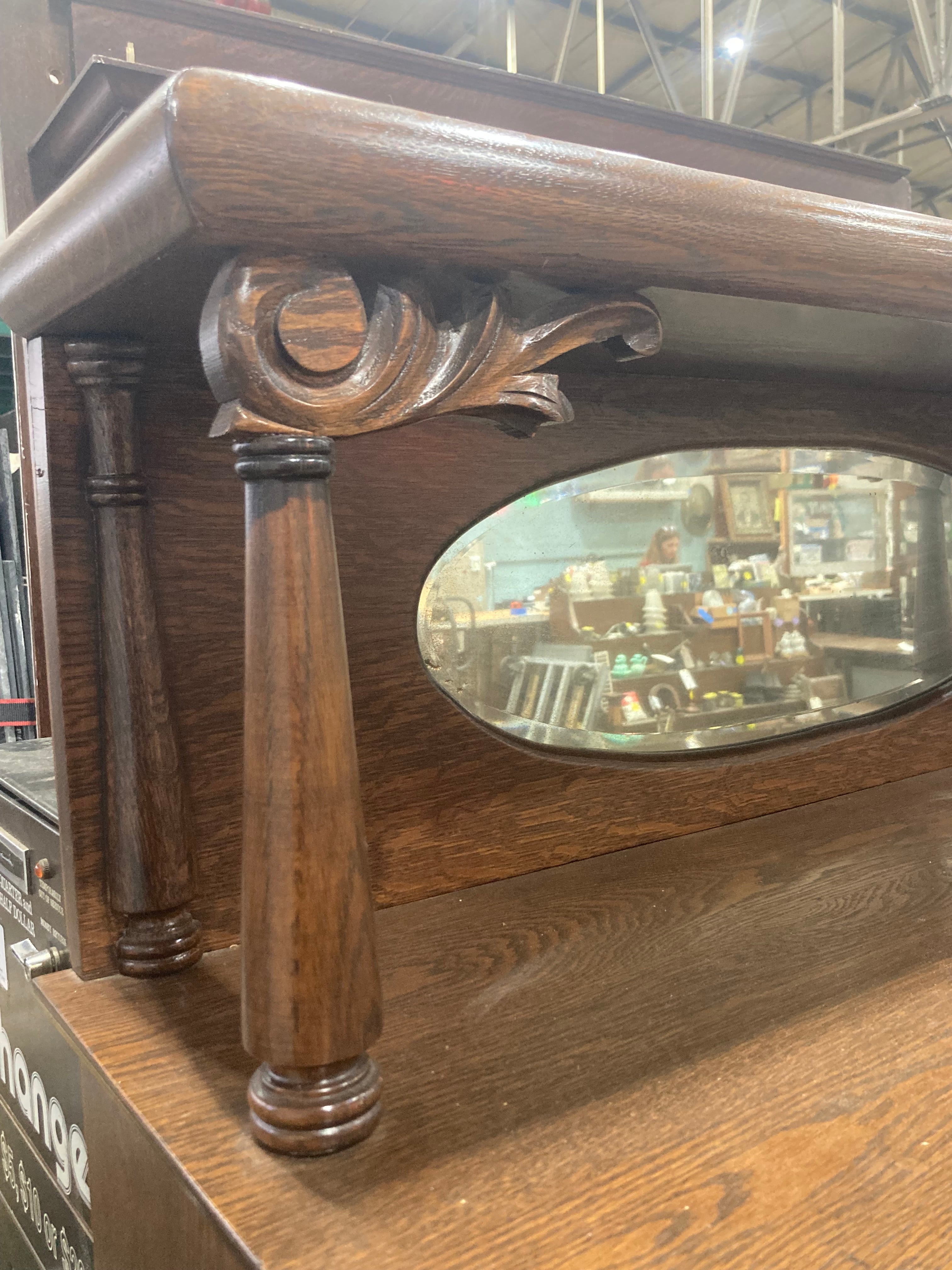 Larkin Furniture Co. side by side Secretary Desk with Curved Glass China Cabinet and Leaded Glass Bookcase.
