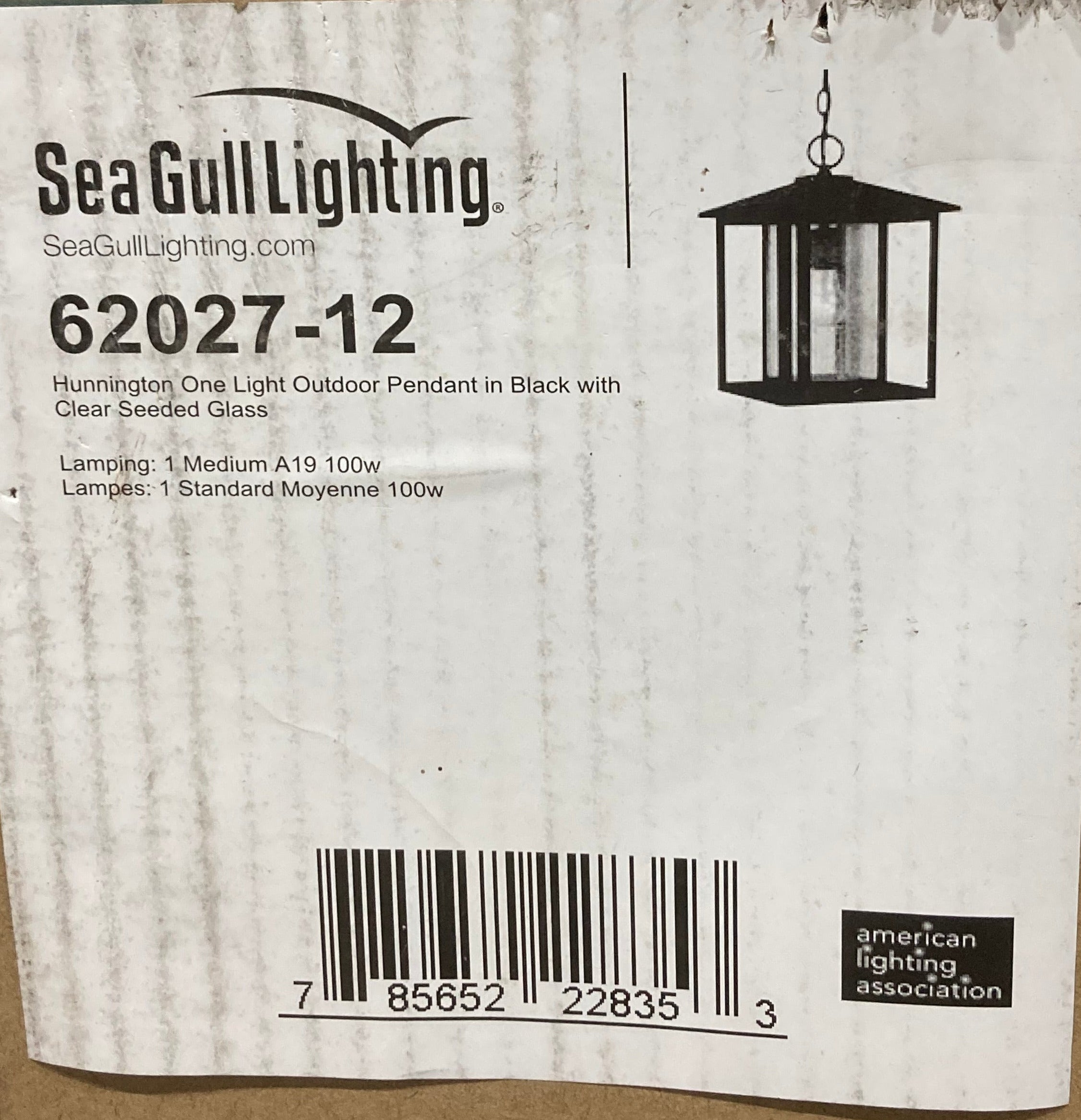 Sea Gull Lighting Huntington One-Light Outdoor Pendant – Black with Clear Seeded Glass