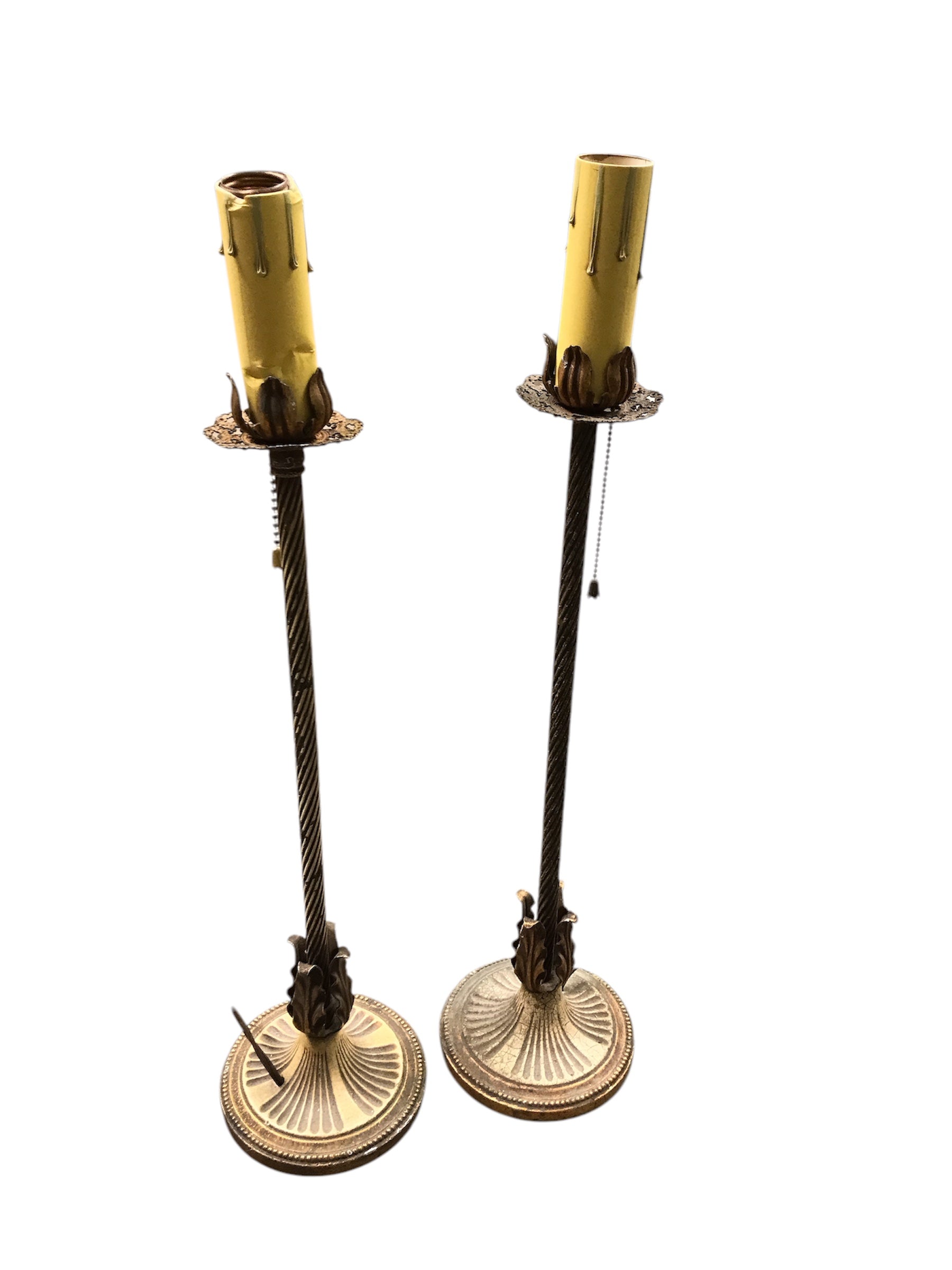 Pair Tall Brass Candlestick Lamp with Twisted Column
