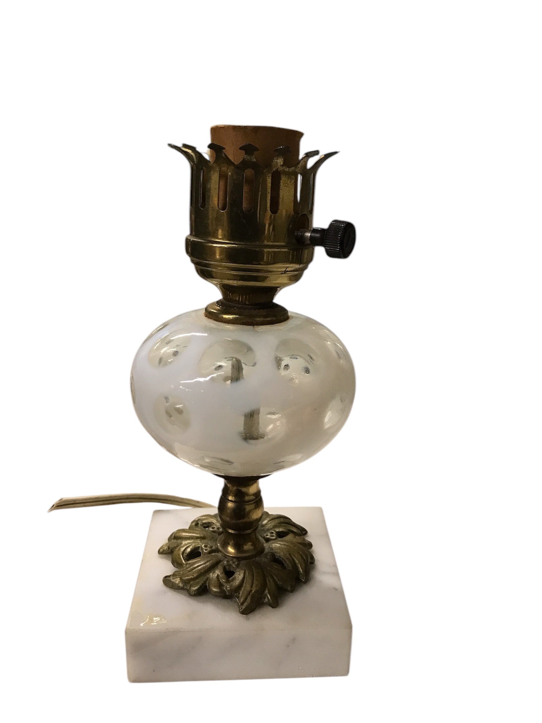 Vintage Fenton Glass and Brass Lamps with Marble Bases
