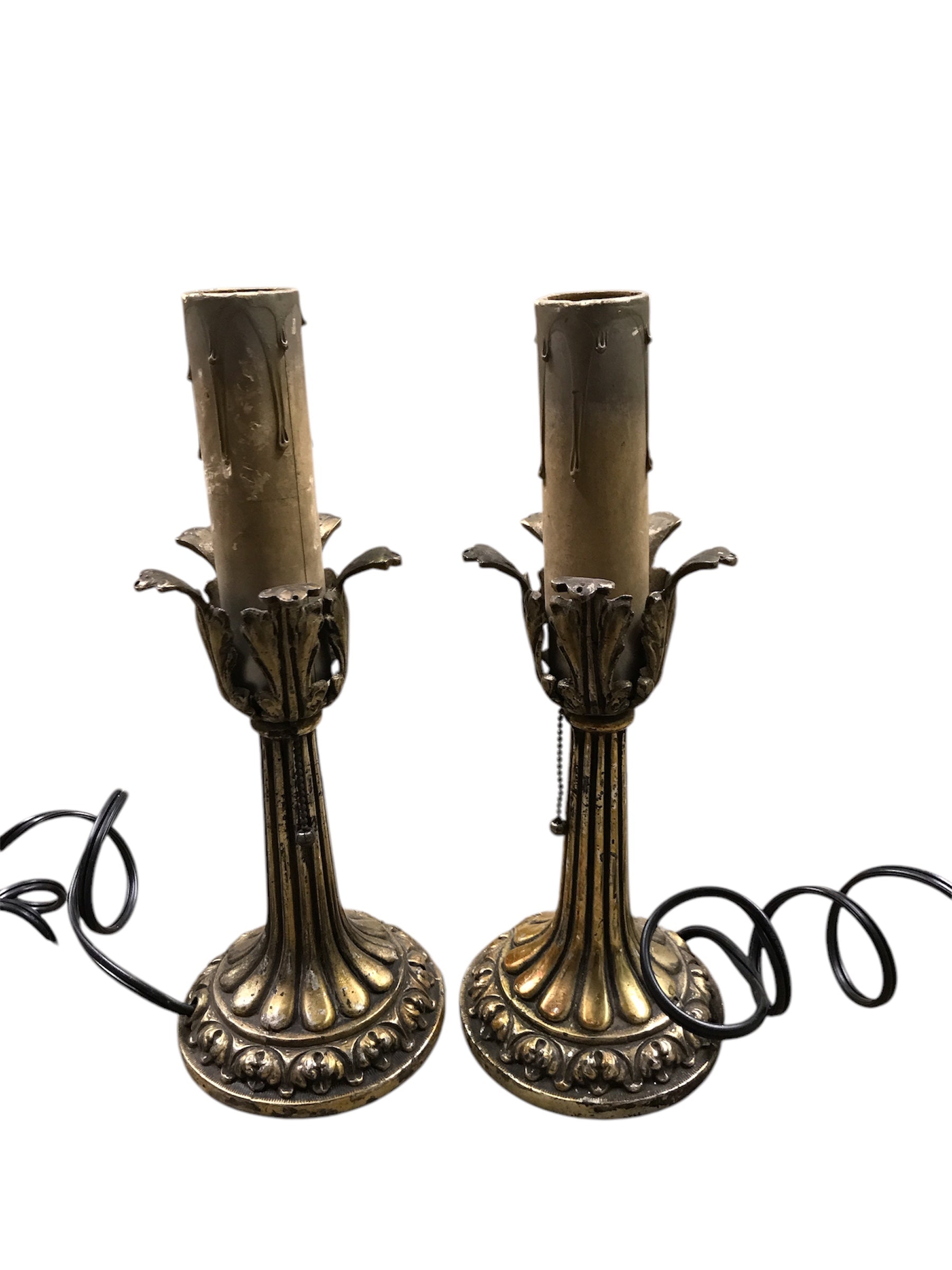 Ornate Brass Candlestick Lamp with Faux-Wax Drip Candle Sleeve