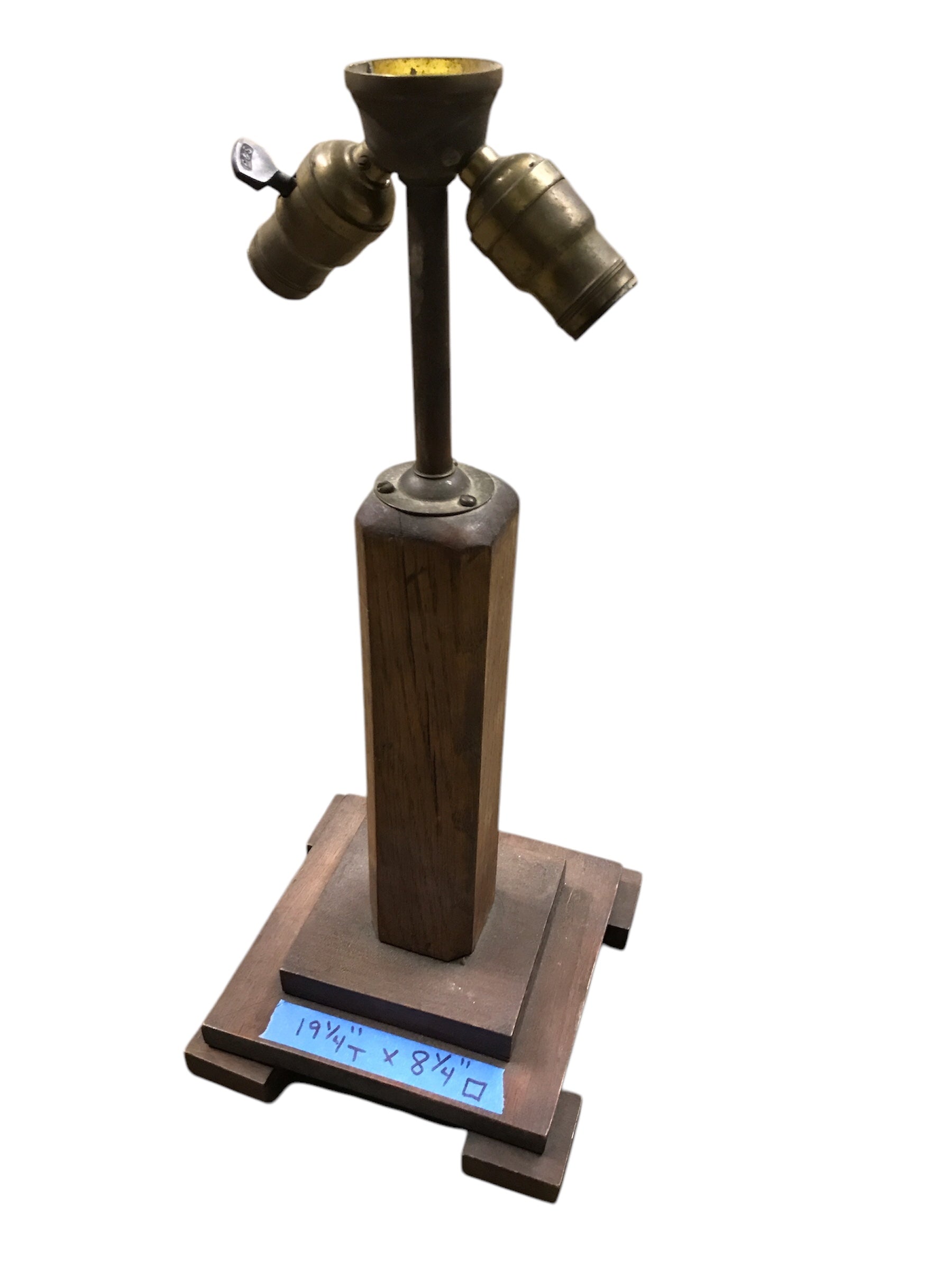 Early 20th-Century Table Lamp Base with Dual Sockets and Brass Bell Accent