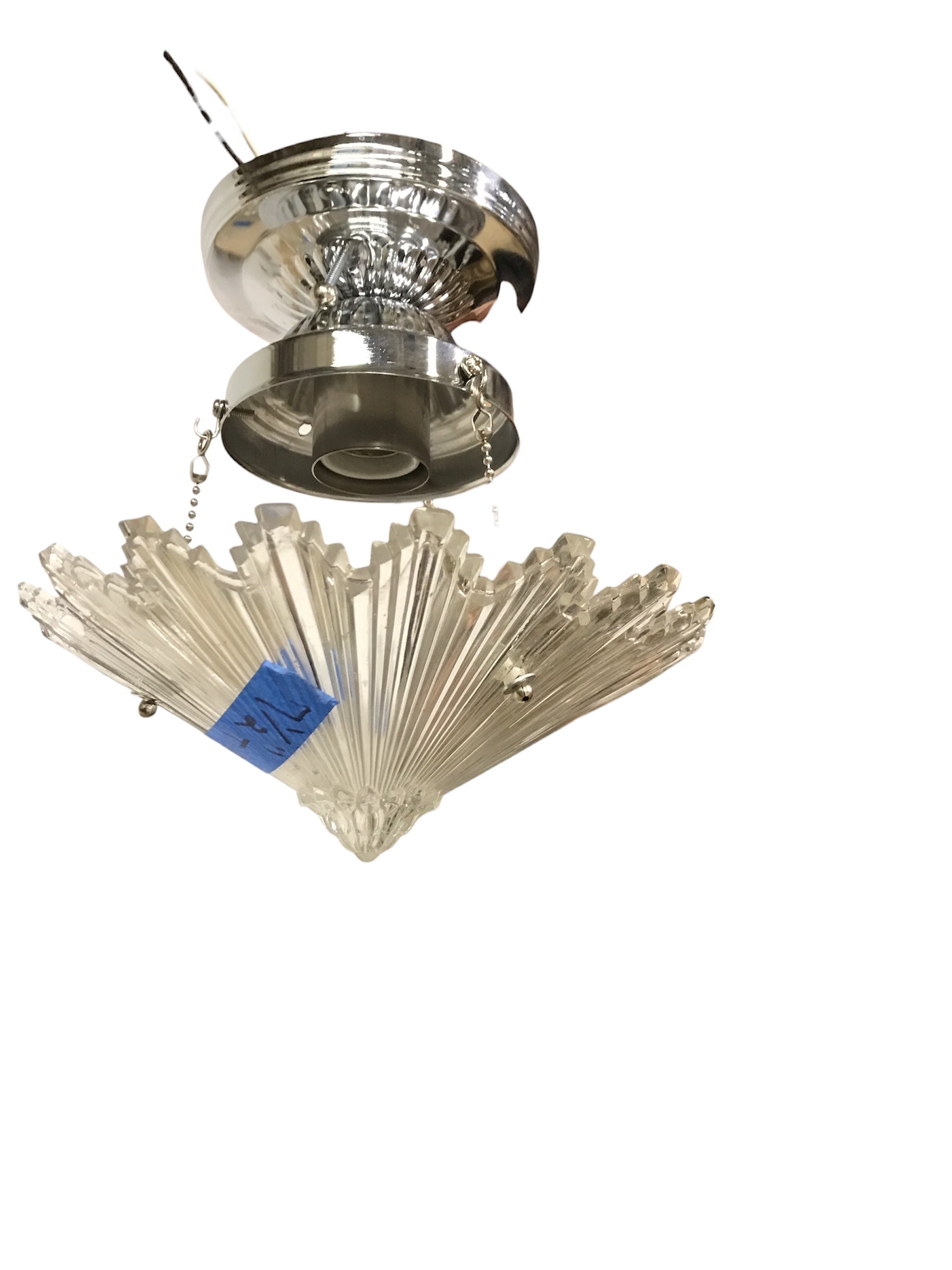 Art Deco Chrome Ceiling Mount Light Fixture with Glass Shade